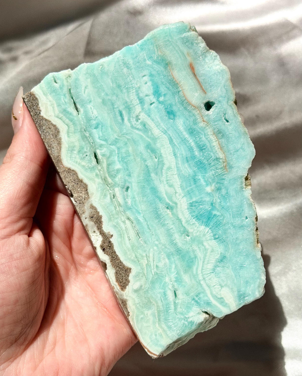 Blue Aragonite Slab | Natural Blue Aragonite Slice | Blue Crystal Home Decor