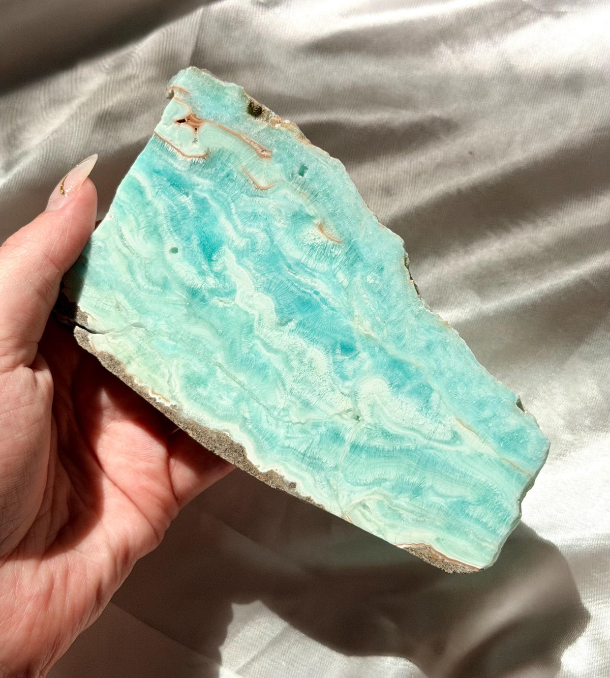 Blue Aragonite Slab | Natural Blue Aragonite Slice | Blue Crystal Home Decor