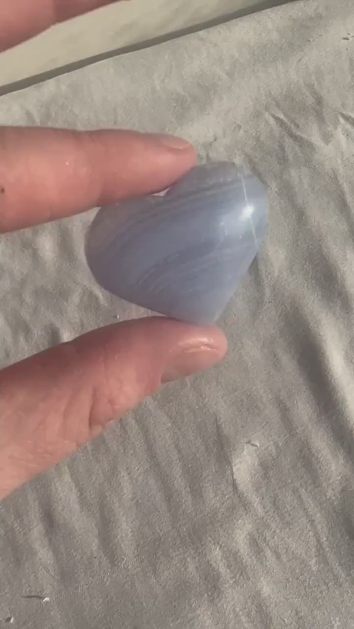 Banded Blue Lace Agate Heart Carving | Small Blue Lace Agate Puffy Heart