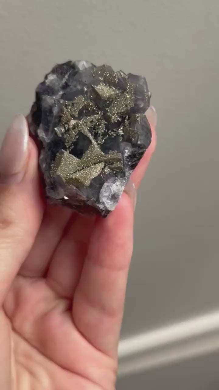 Stunning Pyrite on Fluorite Specimen | Pyrite on Purple Fluorite Crystal