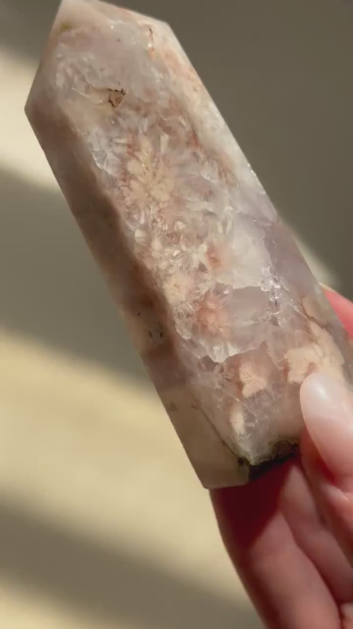 Gorgeous Pink Amethyst with Flower Agate tower from Brazil | Flower Agate Pink Amethyst Obelisk