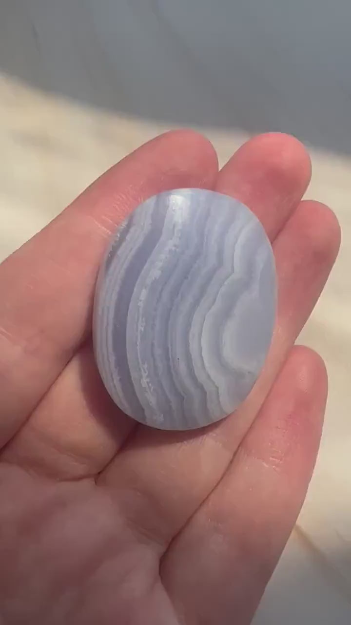 Gorgeous Blue Lace Agate Palmstone with Banding from South Africa