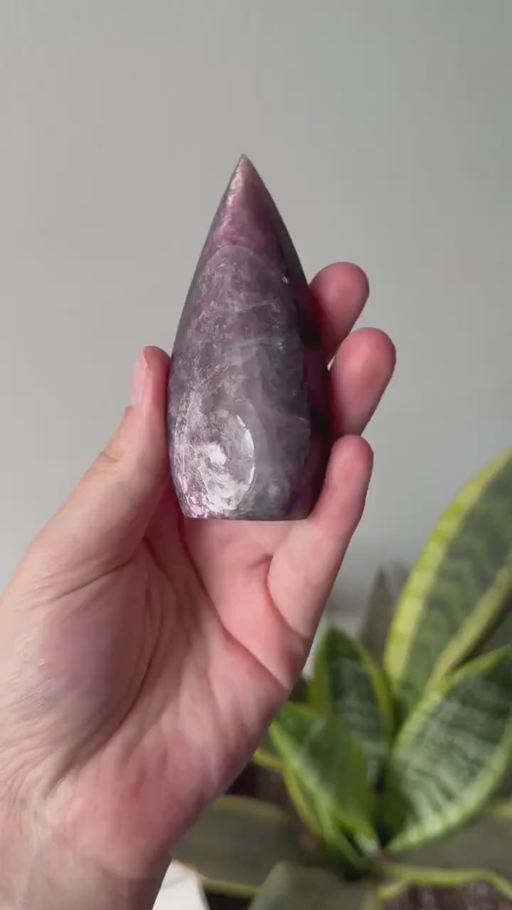 Gorgeous Flashy Purple Lepidolite Flame Carving | Lepidolite Freeform