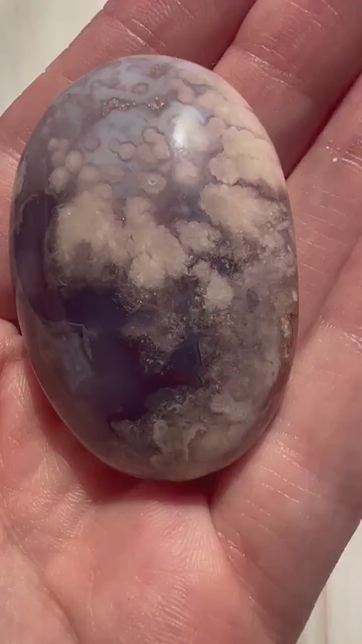 Stunning Blue Flower Agate Palmstone With Banding | Black Flower Agate Palm Stone