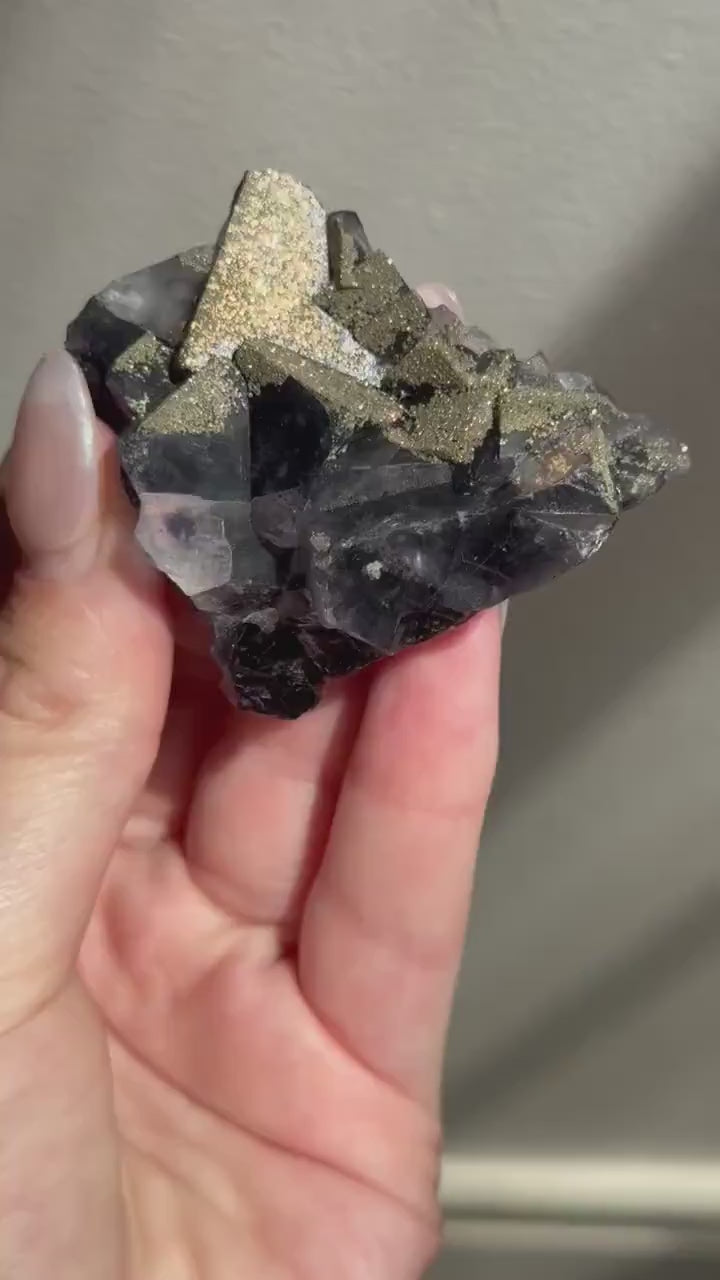 Stunning Pyrite on Fluorite Specimen | Pyrite on Purple Fluorite Crystal
