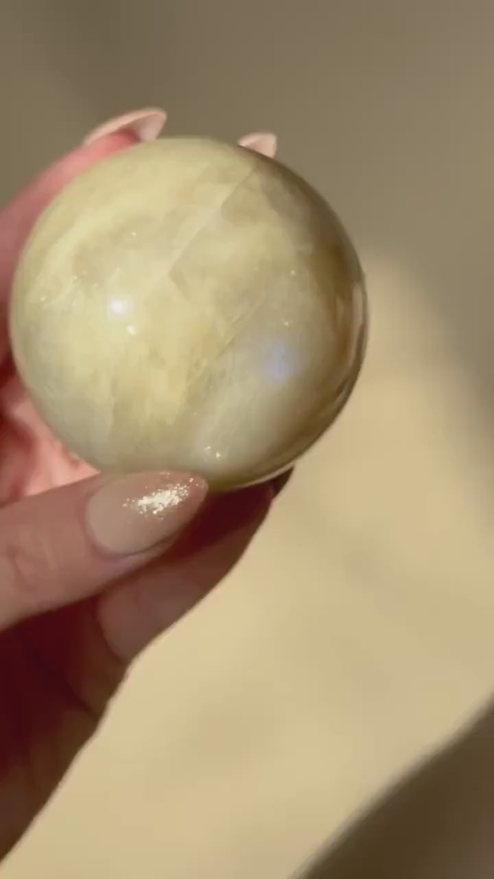 Beautiful Moonstone Sphere with Blue and White Flash | 70mm Moonstone Crystal Ball