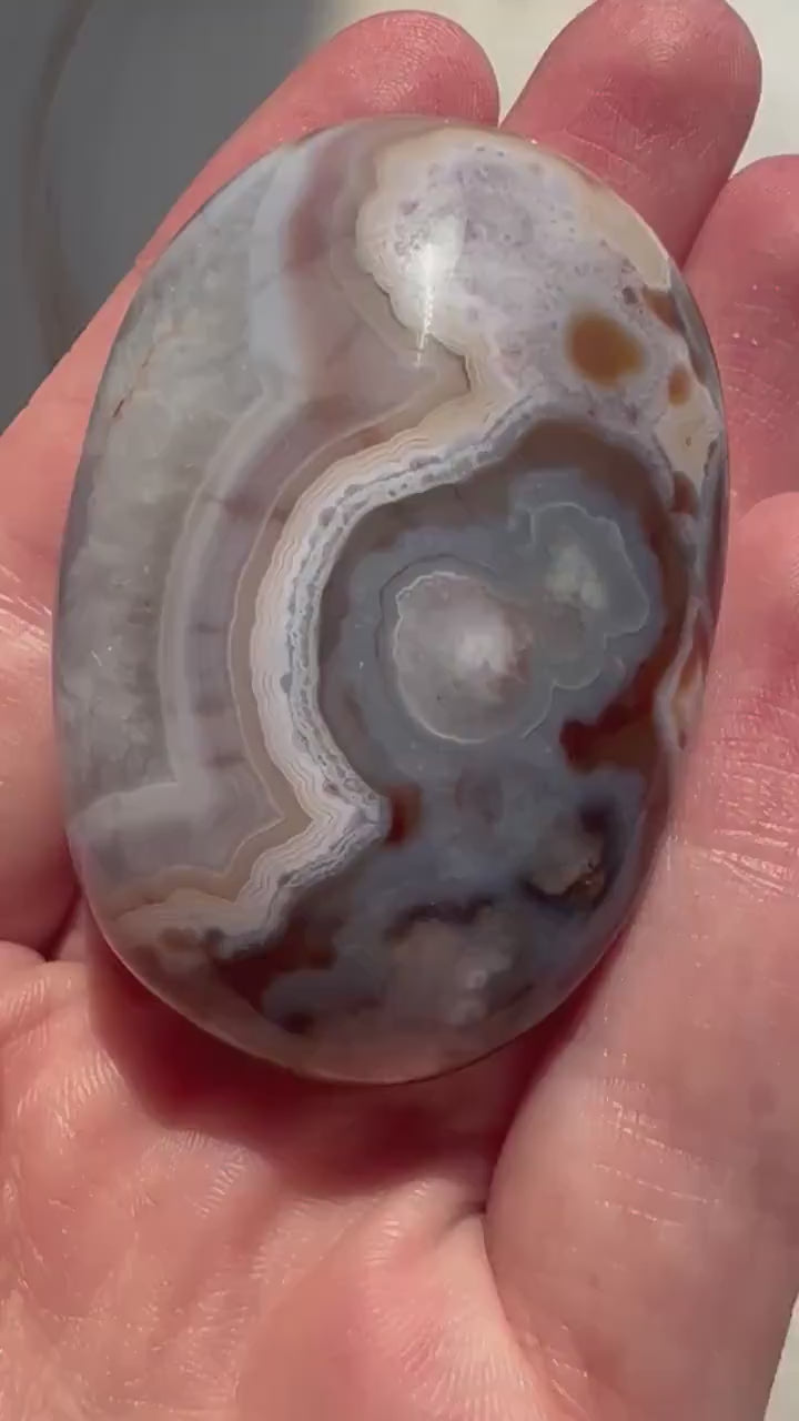 Stunning Blue Flower Agate Palmstone With Banding | Black Flower Agate Palm Stone