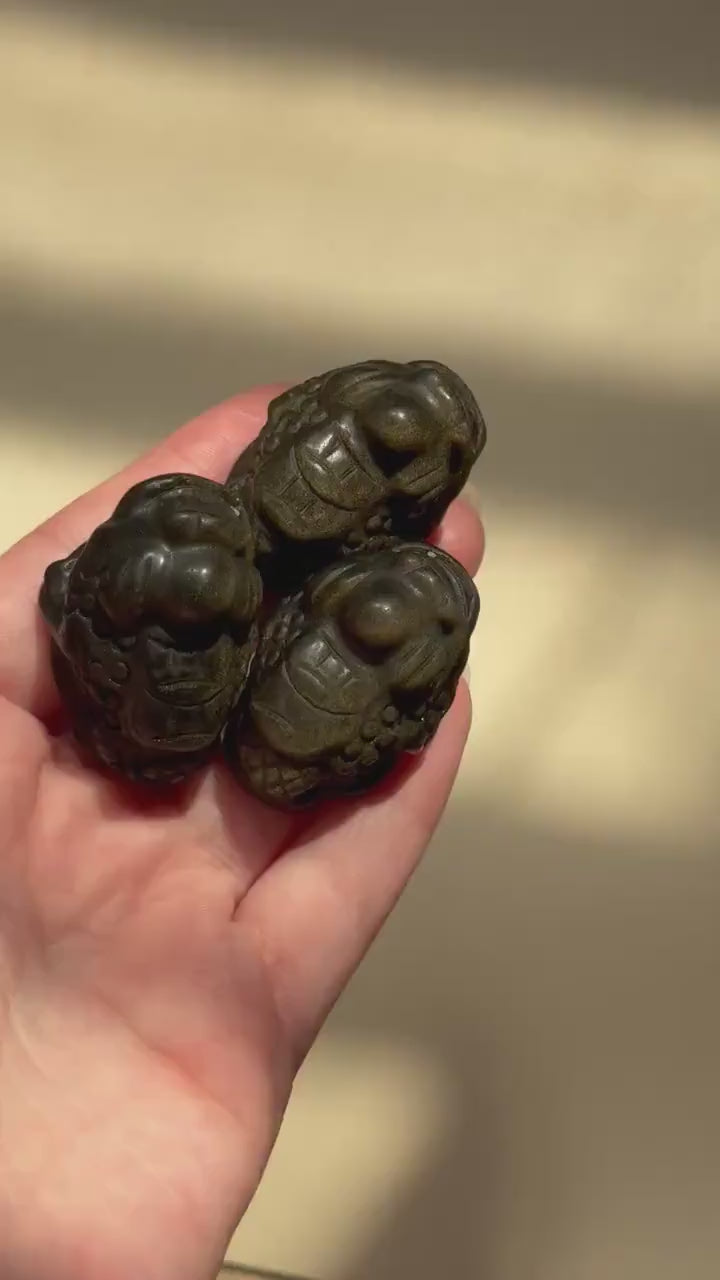 Beautiful Gold Sheen Obsidian Money Toad Carvings | Feng Shui Money Frog Obsidian