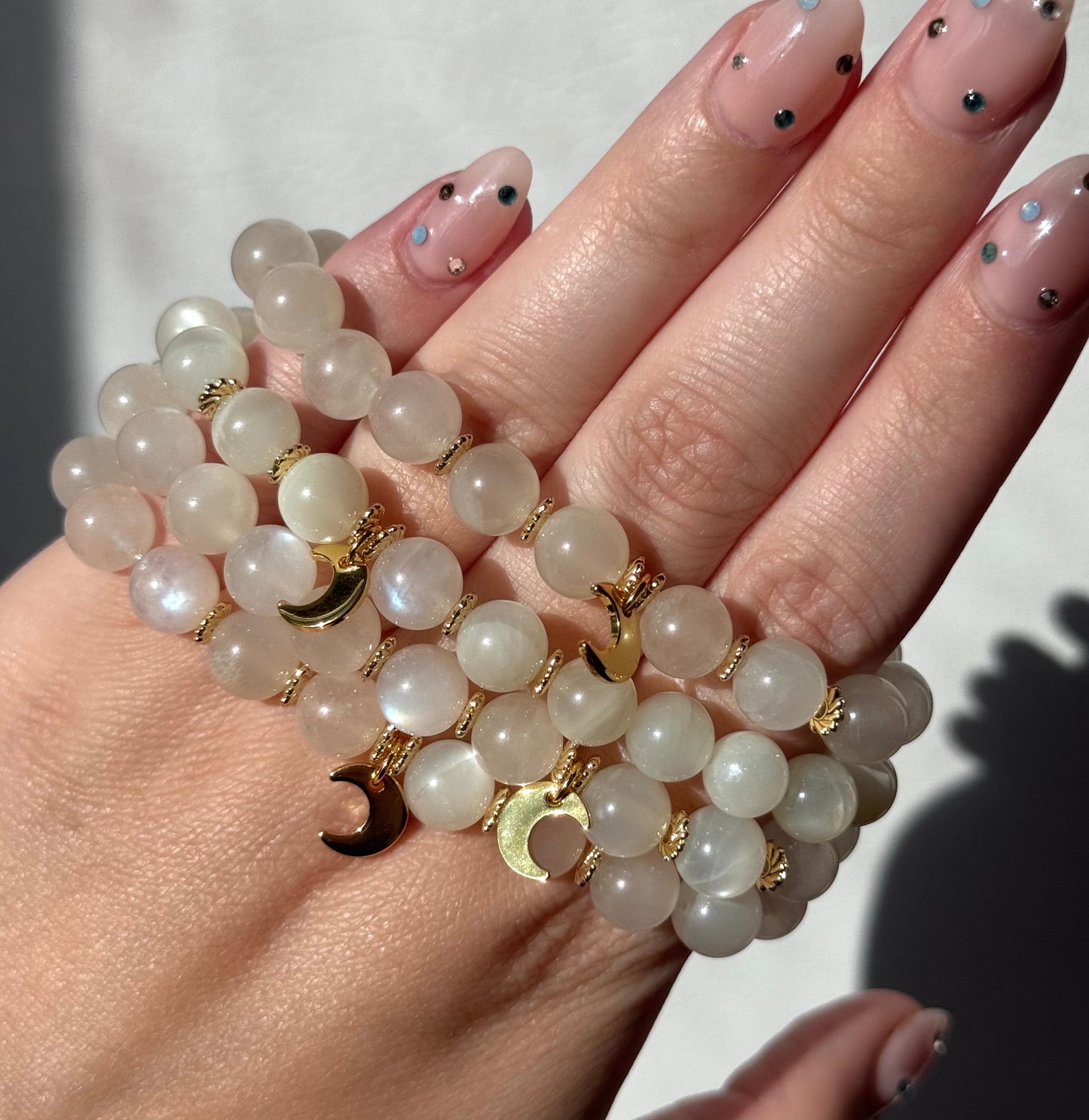 Beautiful Moonstone Bracelet with 18kt Gold Plated Accent Beads