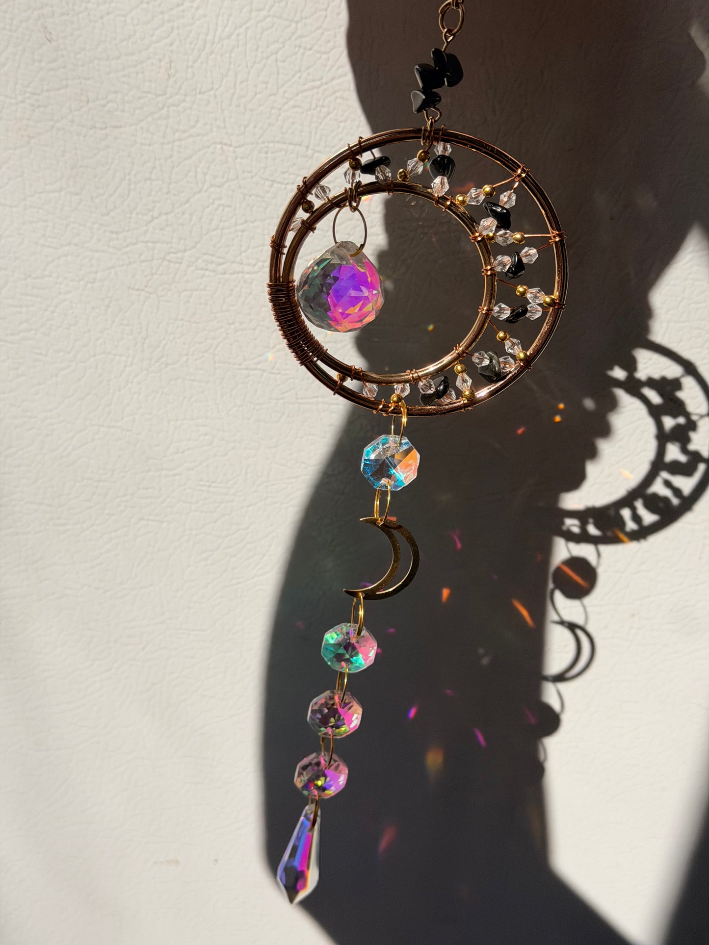 Black Obsidian & Clear Quartz Suncatcher