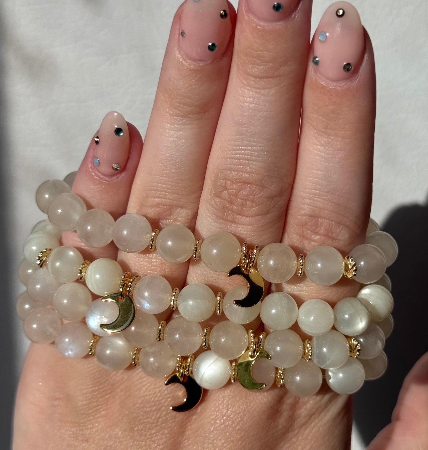 Beautiful Moonstone Bracelet with 18kt Gold Plated Accent Beads