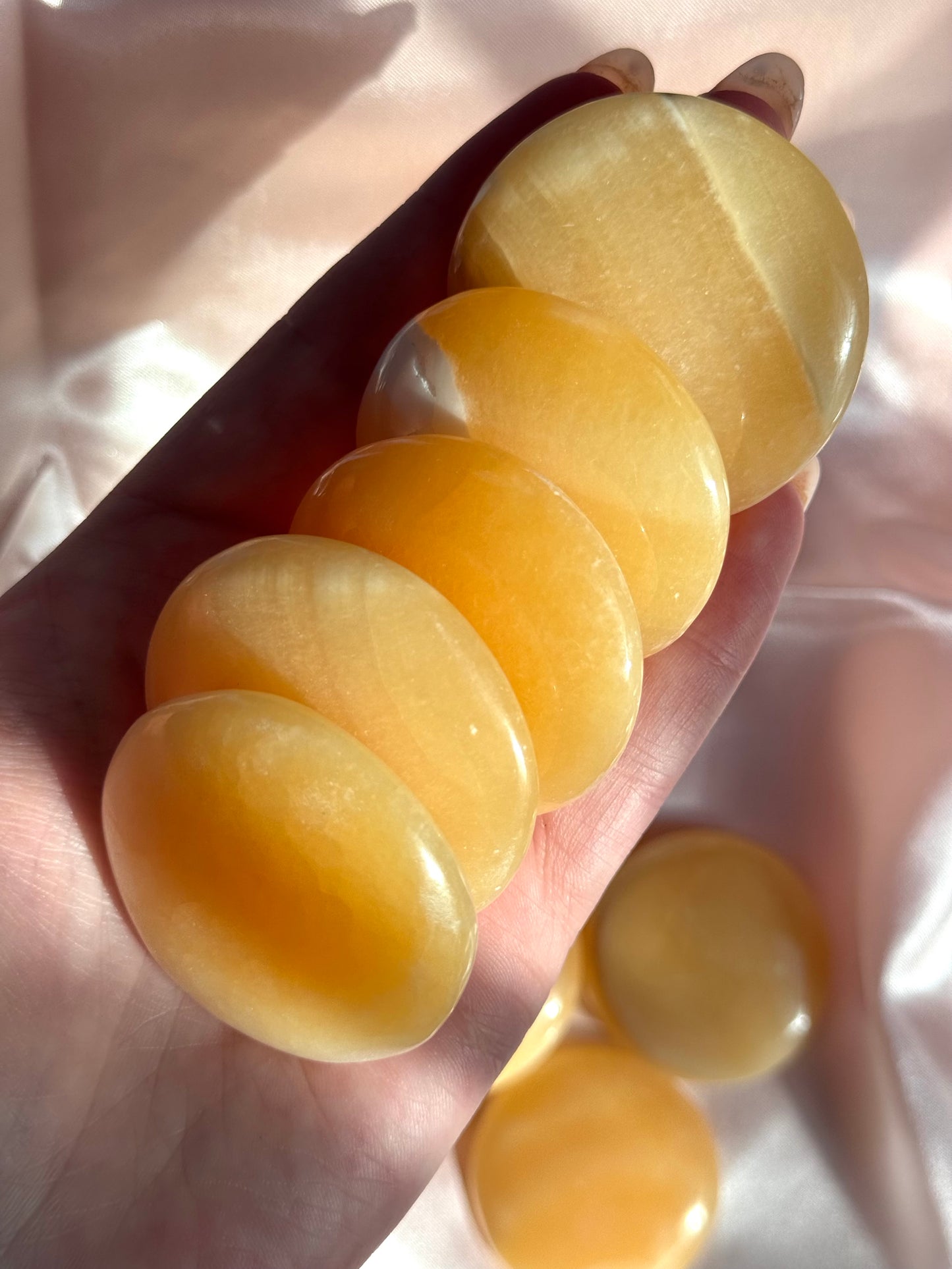 Beautiful Orange Calcite Round Flat Stones | Intuitively Chosen