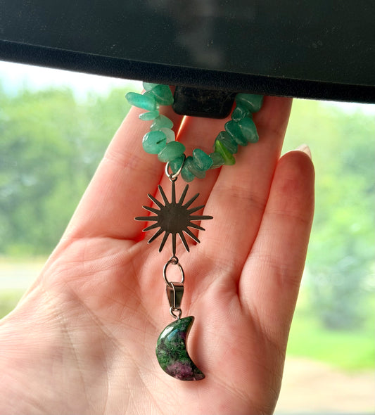Green Aventurine & Ruby in Fuschite Car Mirror Accessory