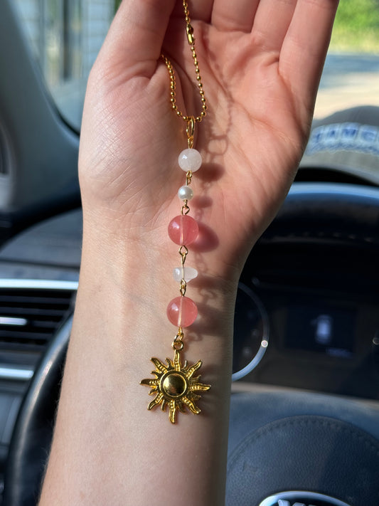 Pink Aventurine Rearview Mirror Charm