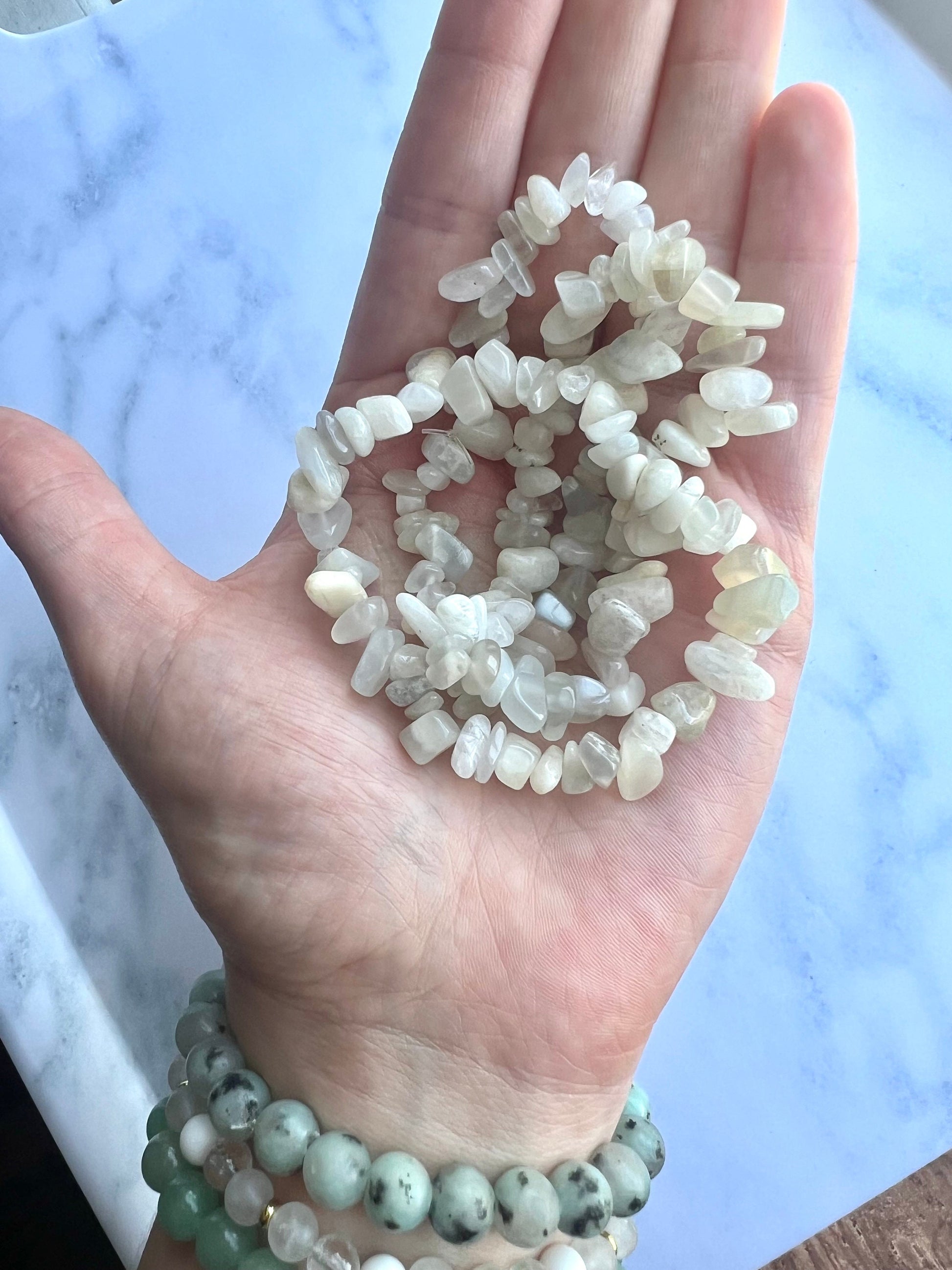 Rainbow Moonstone Bracelet Moonstone Chips blue flash Gemstone Bracelet Crystal Jewelry Handmade Bracelet Stackable Gift for her Gift box