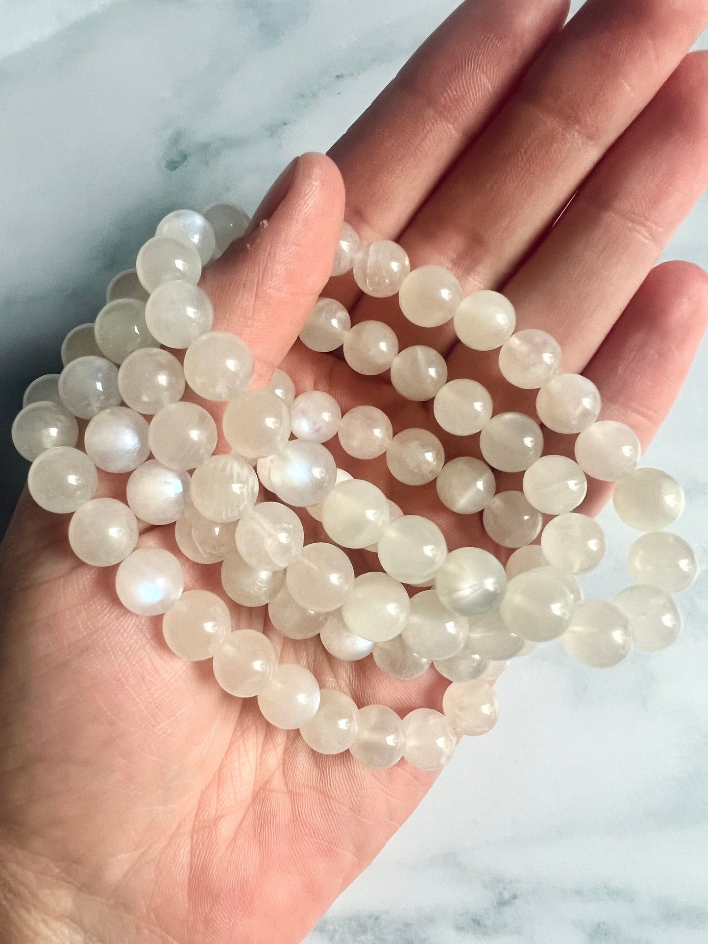 Moonstone Bracelet 8mm Goddess Energy Femininity Fertility Gift for mom Gemstone Bracelet Genuine Moonstone with Blue Flash