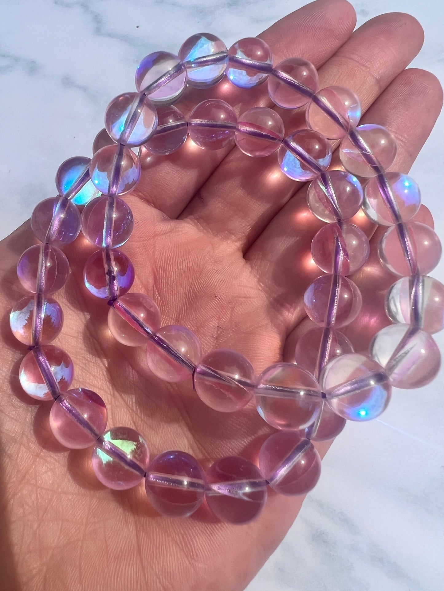 Aura Clear Quartz Bracelets 10mm & 5mm beads High Quality Clear Quartz Handmade Gemstone Bracelet Healing Crystals Jewelry Gift for her