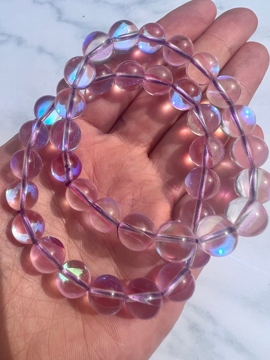 Aura Clear Quartz Bracelets 10mm & 5mm beads High Quality Clear Quartz Handmade Gemstone Bracelet Healing Crystals Jewelry Gift for her