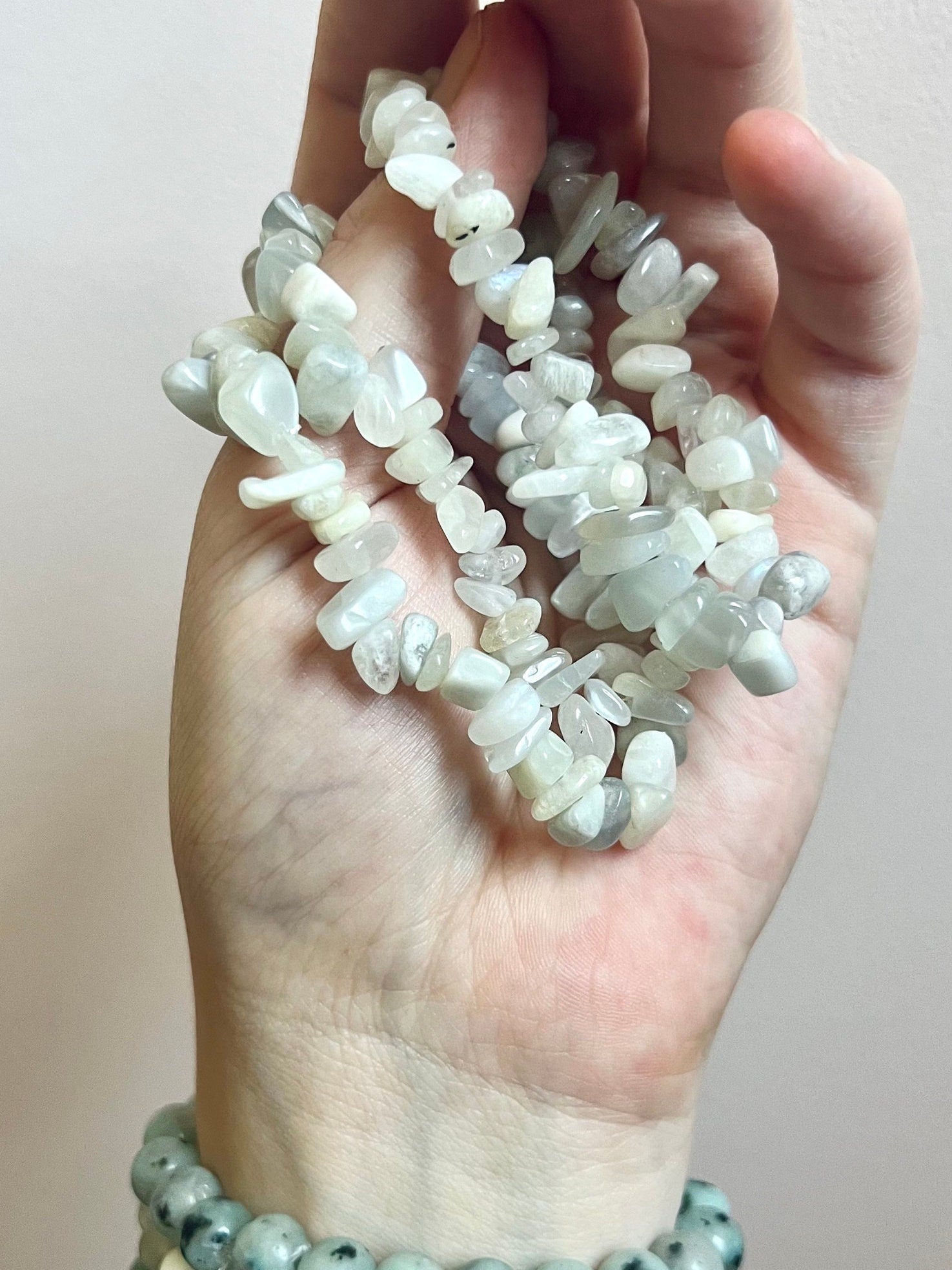 Rainbow Moonstone Bracelet Moonstone Chips blue flash Gemstone Bracelet Crystal Jewelry Handmade Bracelet Stackable Gift for her Gift box