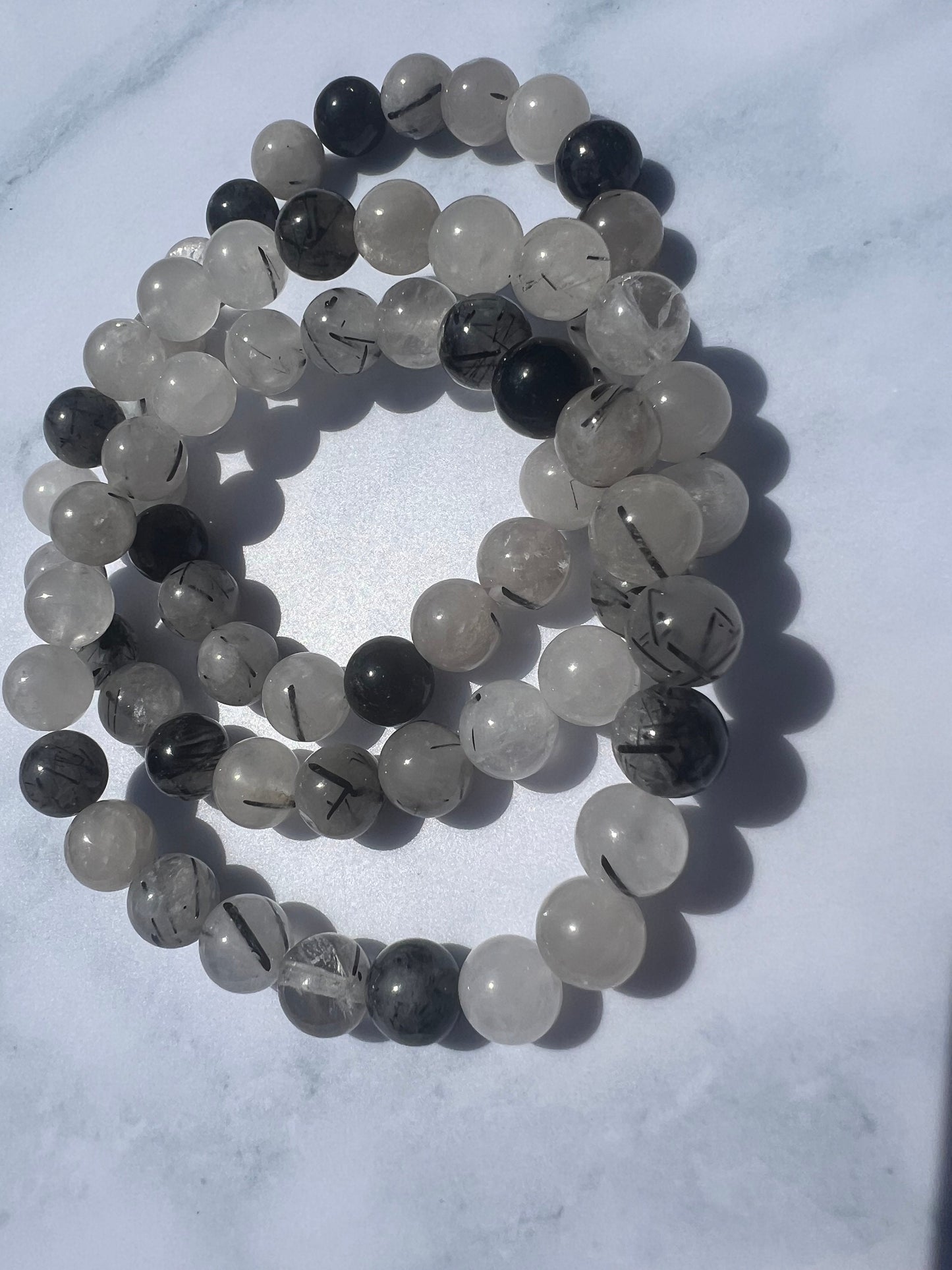 Black Rutile in Quartz Beaded Gemstone Bracelet