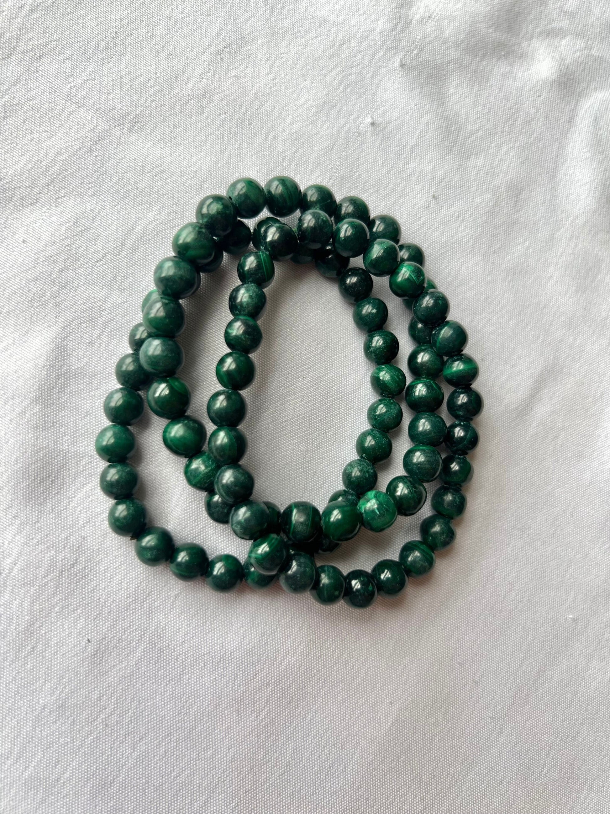 Gorgeous Malachite Bracelets 6mm Handmade Gemstone Bracelet Deep Green Malachite