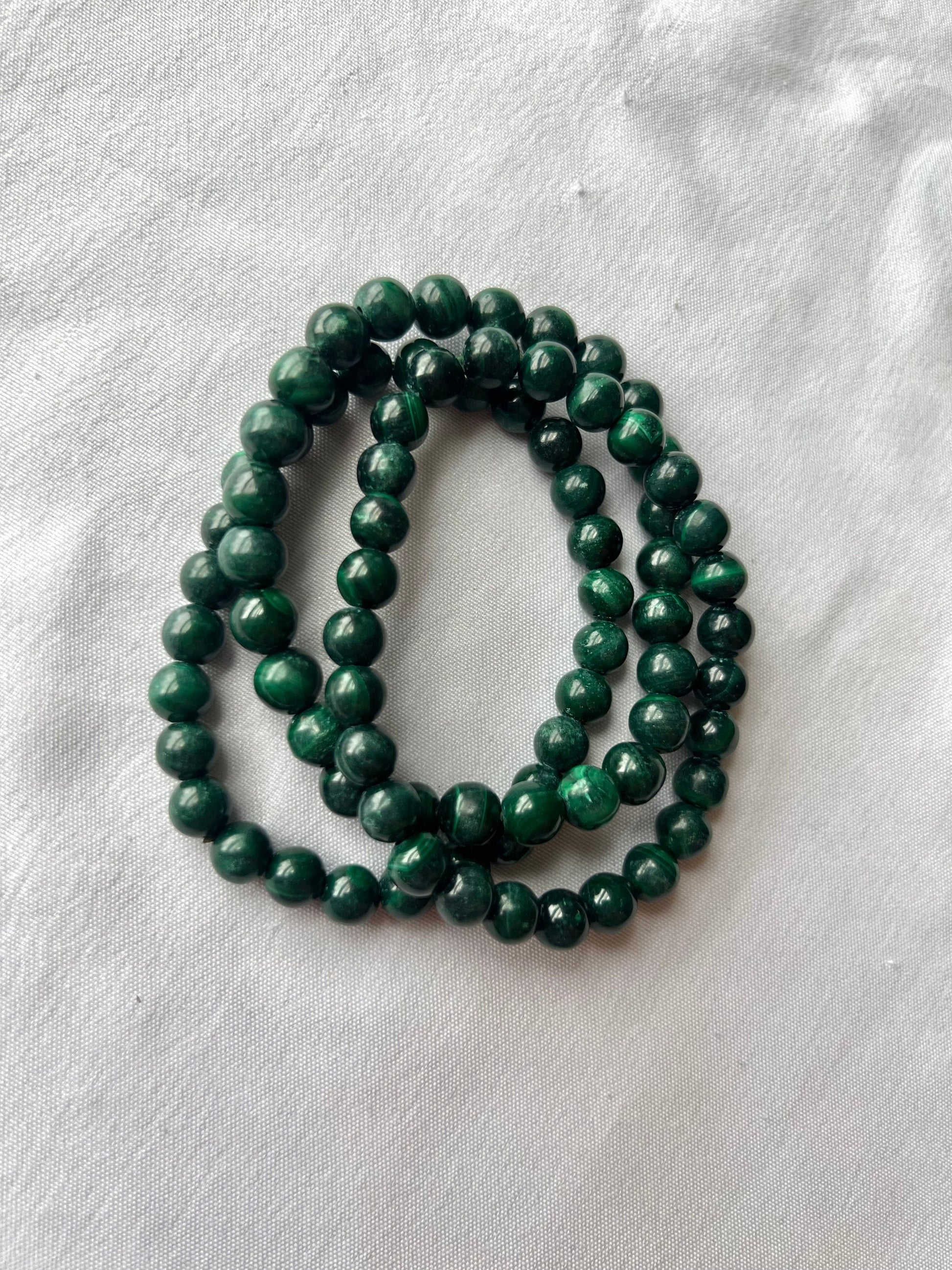 Gorgeous Malachite Bracelets 6mm Handmade Gemstone Bracelet Deep Green Malachite