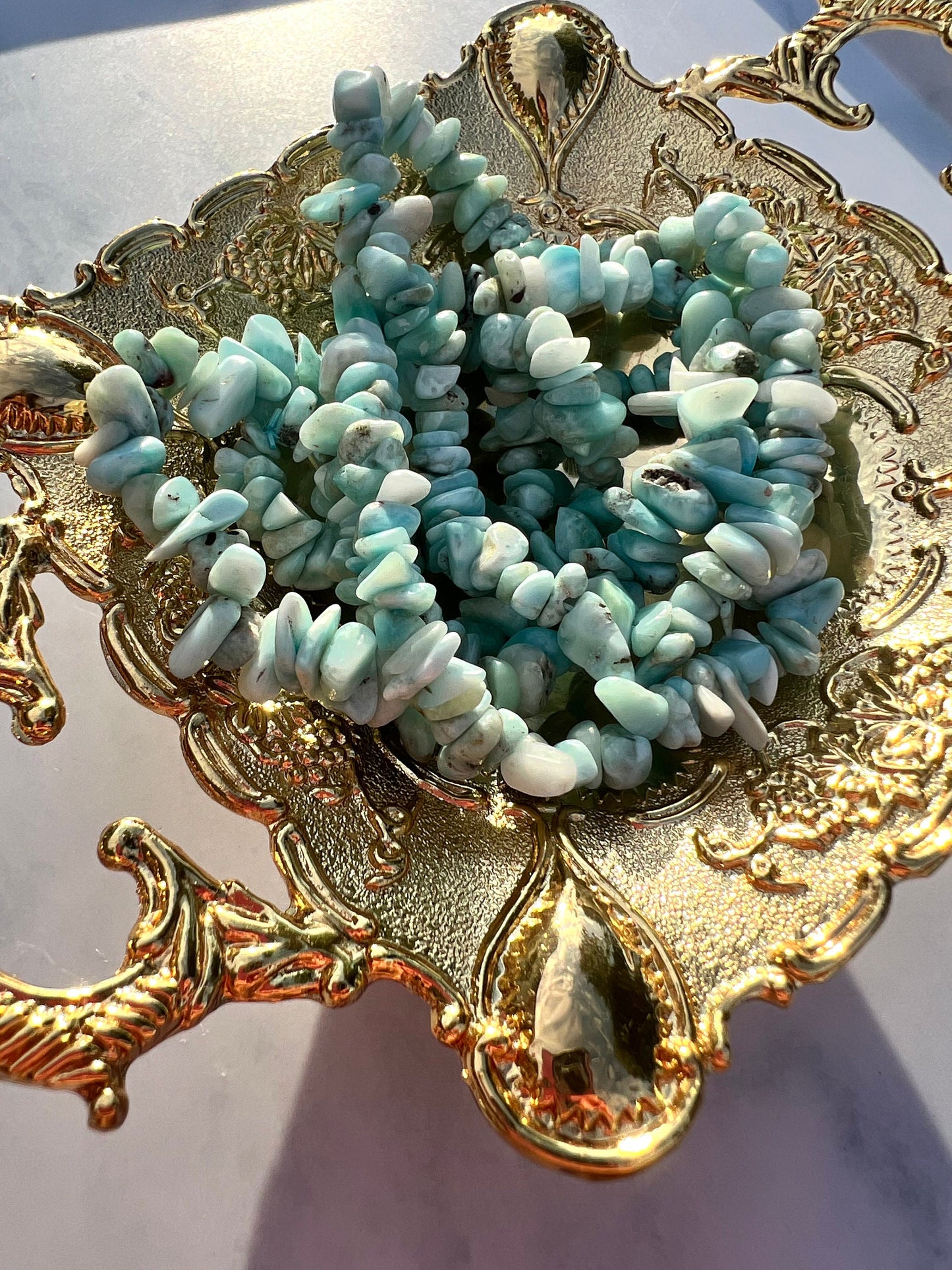 Genuine Larimar Chips Bracelet All Natural Larimar