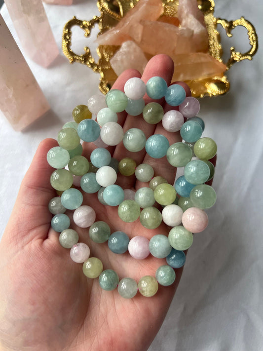 Morganite Bracelets 10mm, 11mm Gemstone Bracelets Healing Crystals Gift for Crystal Lover