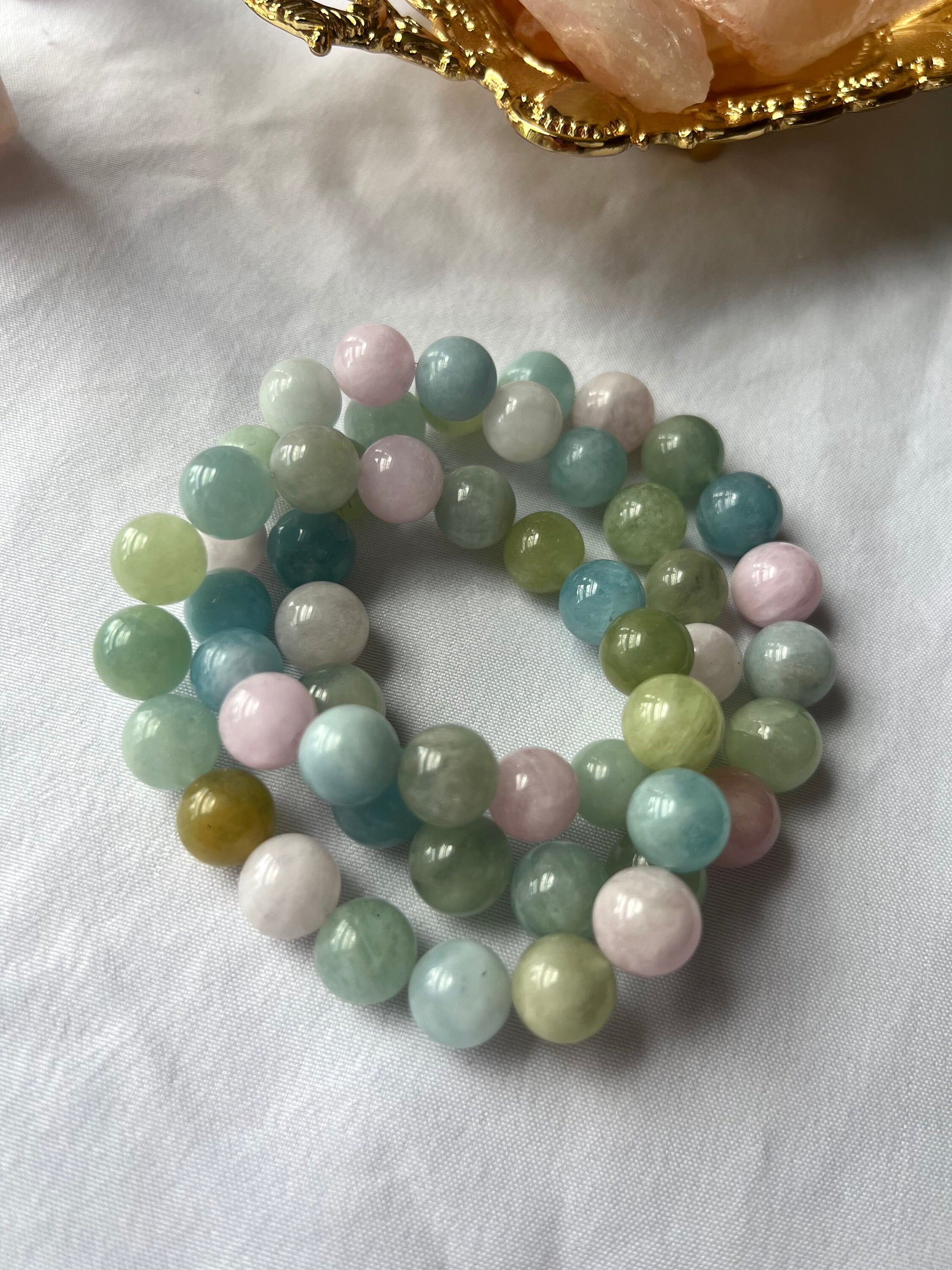 Morganite Bracelets 10mm, 11mm Gemstone Bracelets Healing Crystals Gift for Crystal Lover