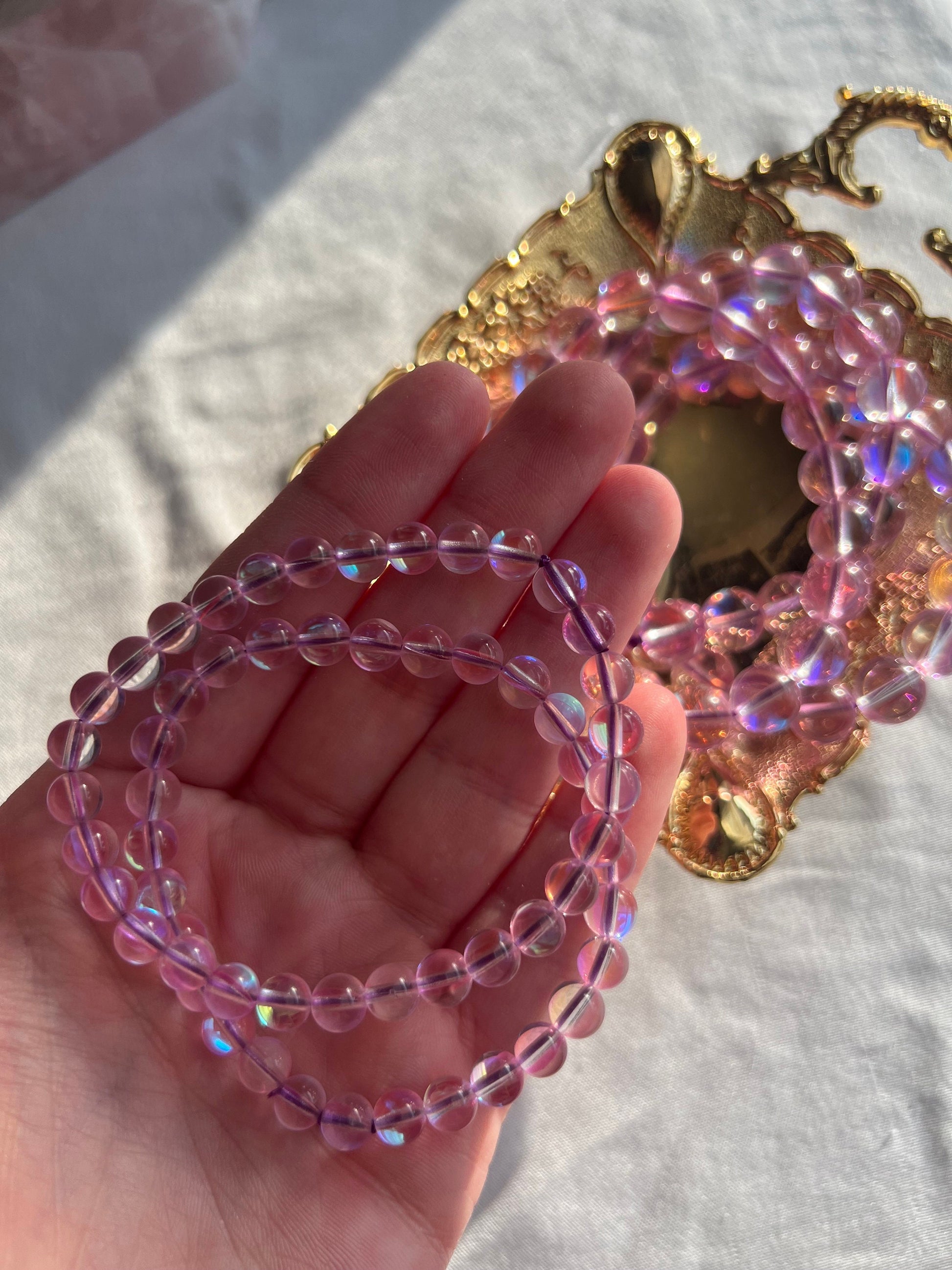 Aura Clear Quartz Bracelets 10mm & 5mm beads High Quality Clear Quartz Handmade Gemstone Bracelet Healing Crystals Jewelry Gift for her