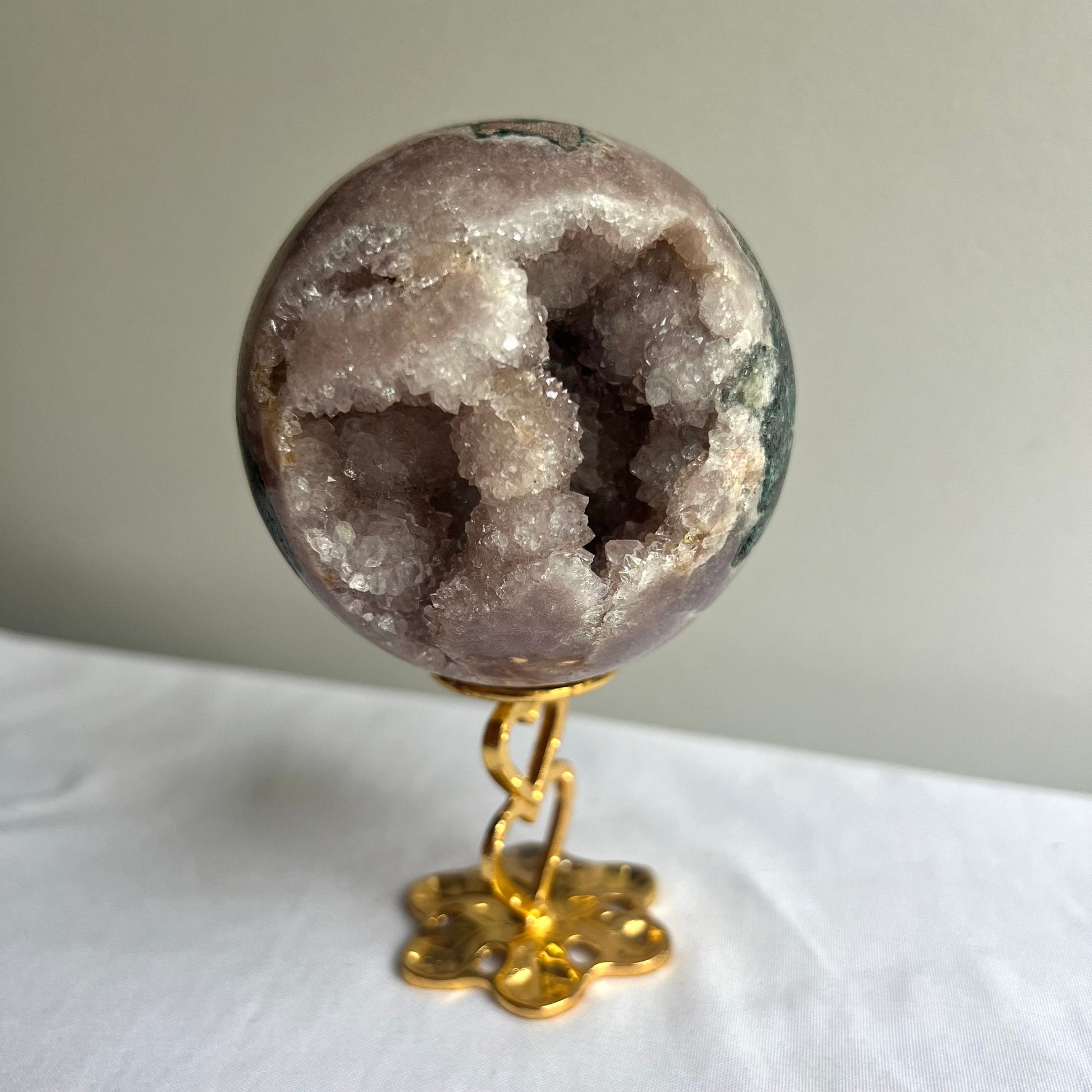 Gorgeous Druzy Pink Amethyst Sphere with Jasper from Brazil | 72mm Pink Amethyst Jasper Crystal Ball