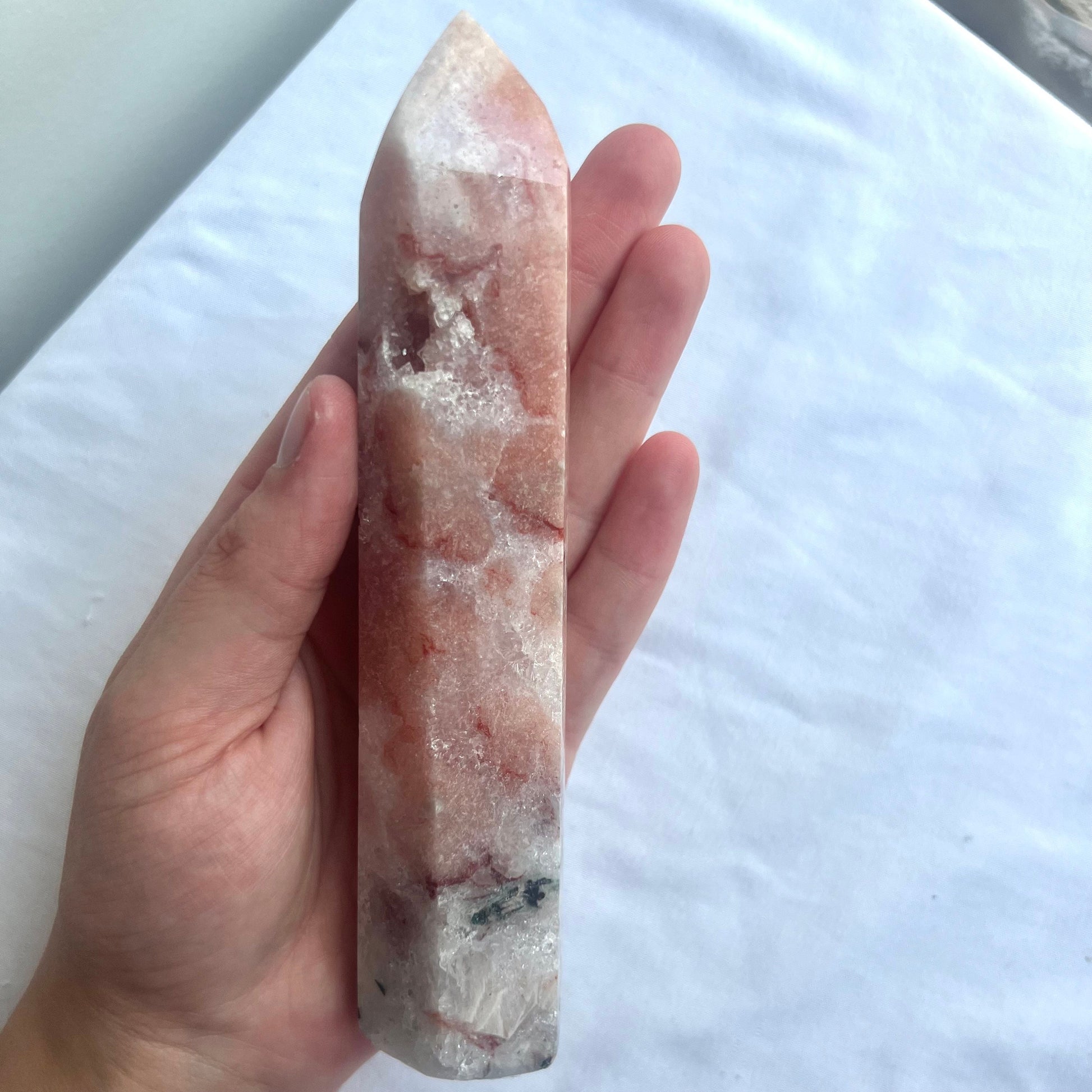 Pink Amethyst with Flower Agate Tower 6” Pink Flower Amethyst Obelisk