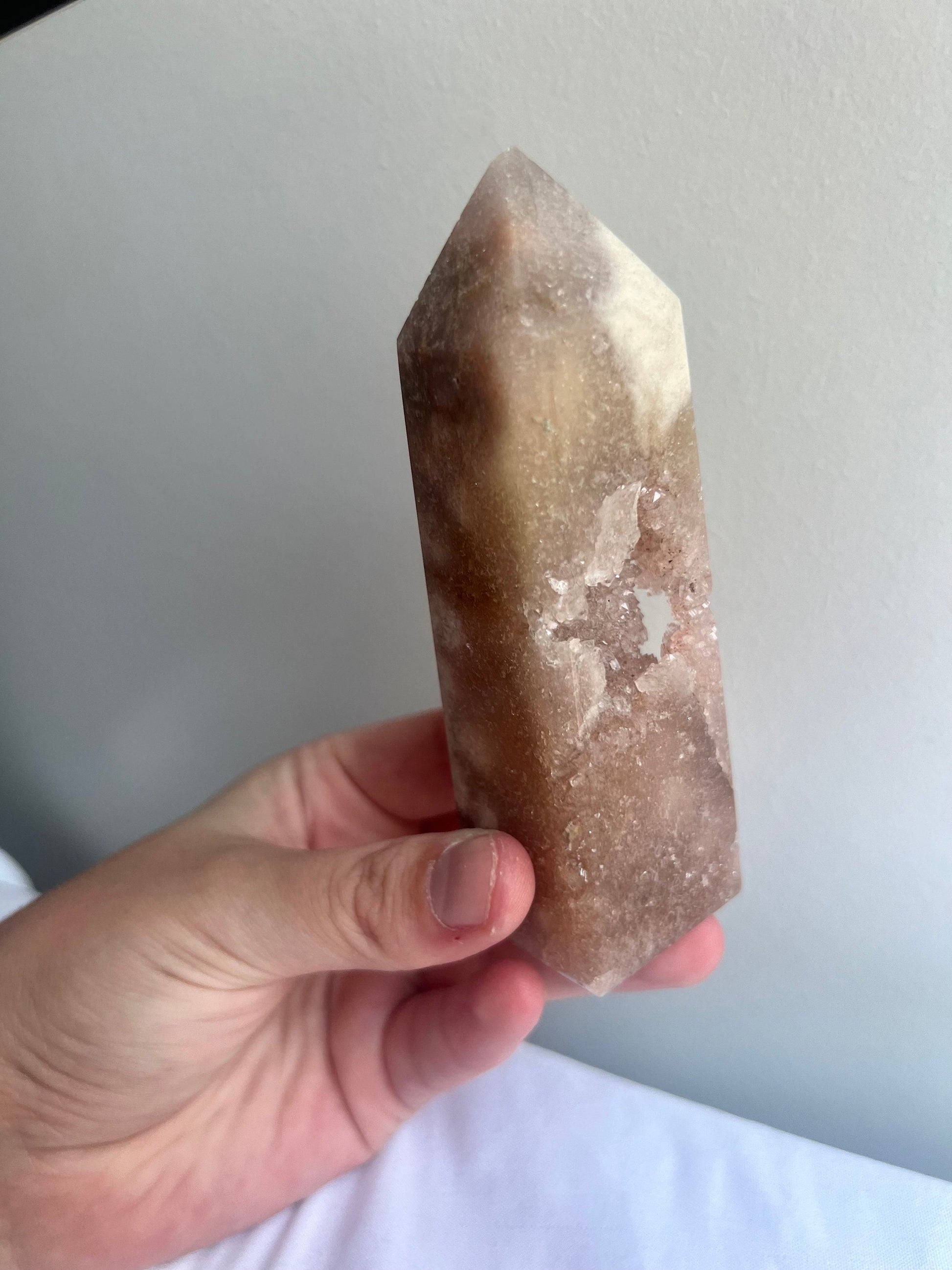 Pink Amethyst with Flower Agate Tower with Portal Druzy Pink Flower Amethyst Obelisk