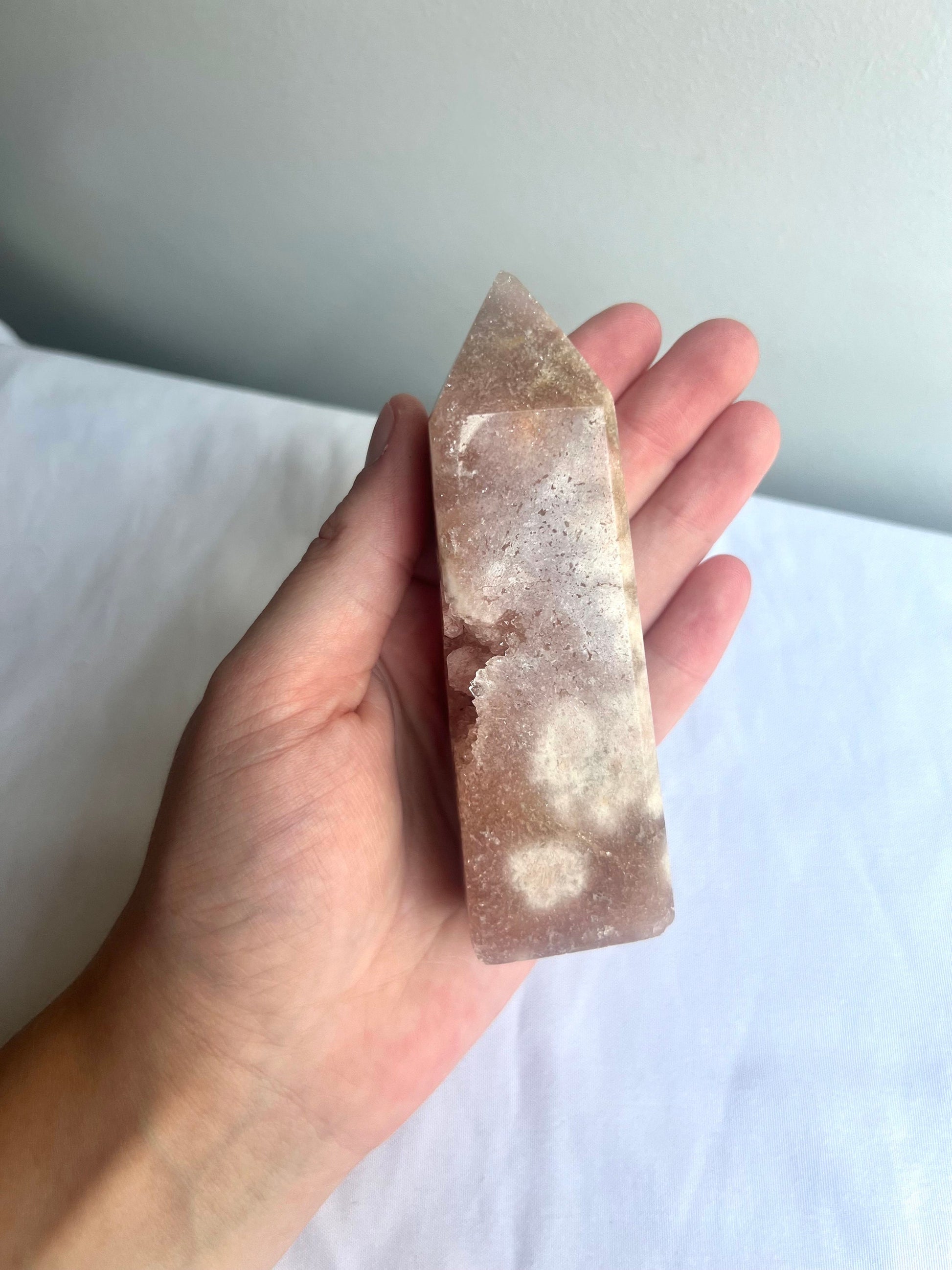 Pink Amethyst with Flower Agate Tower with Portal Druzy Pink Flower Amethyst Obelisk