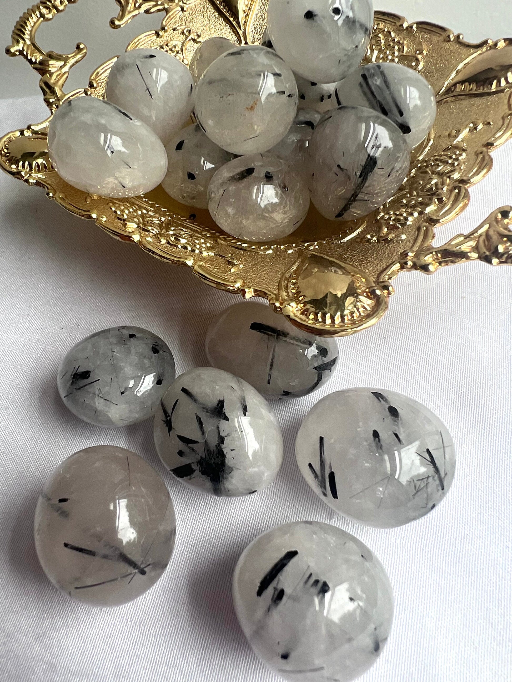 Tourmaline in Quartz Tumbles Tourmalated Quartz Tumbled Stones Medium Sized
