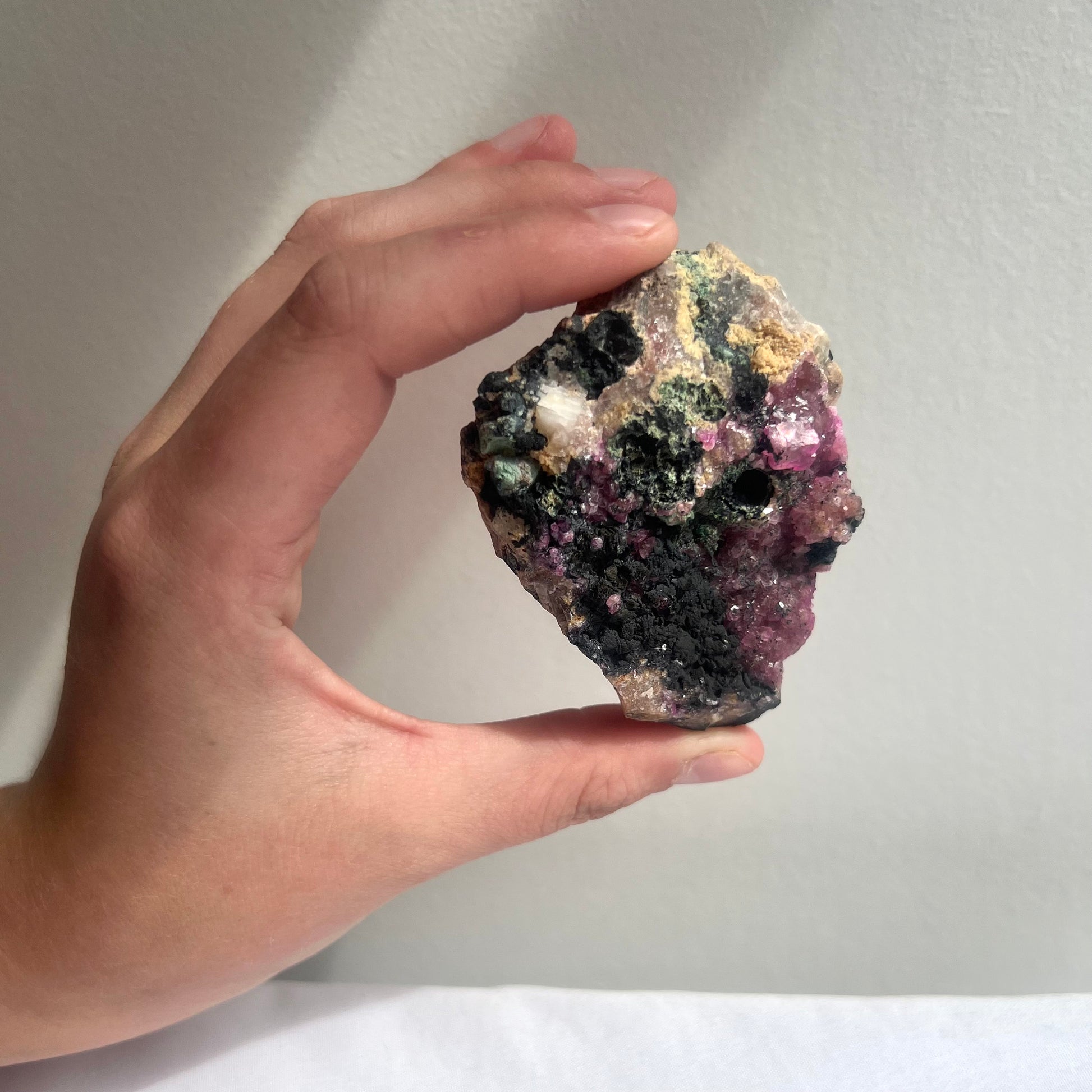 Cobalto Calcite Specimen with Display Stand Raw Cobaltoan Calcite Cluster