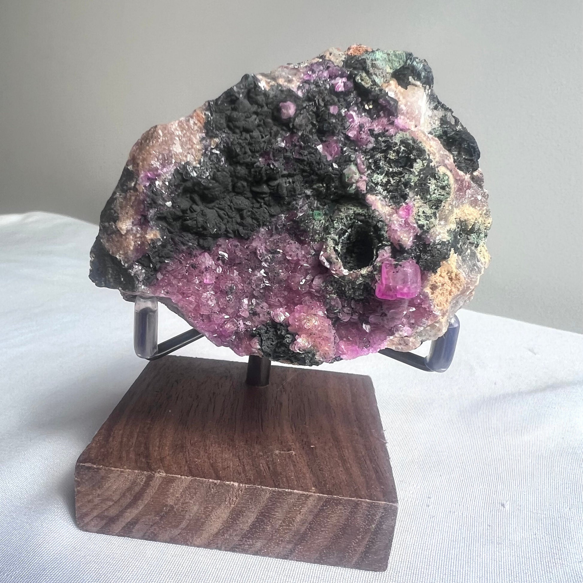 Cobalto Calcite Specimen with Display Stand Raw Cobaltoan Calcite Cluster