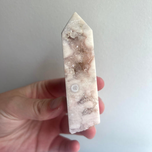 Druzy Pink Amethyst with Flower Agate Tower small