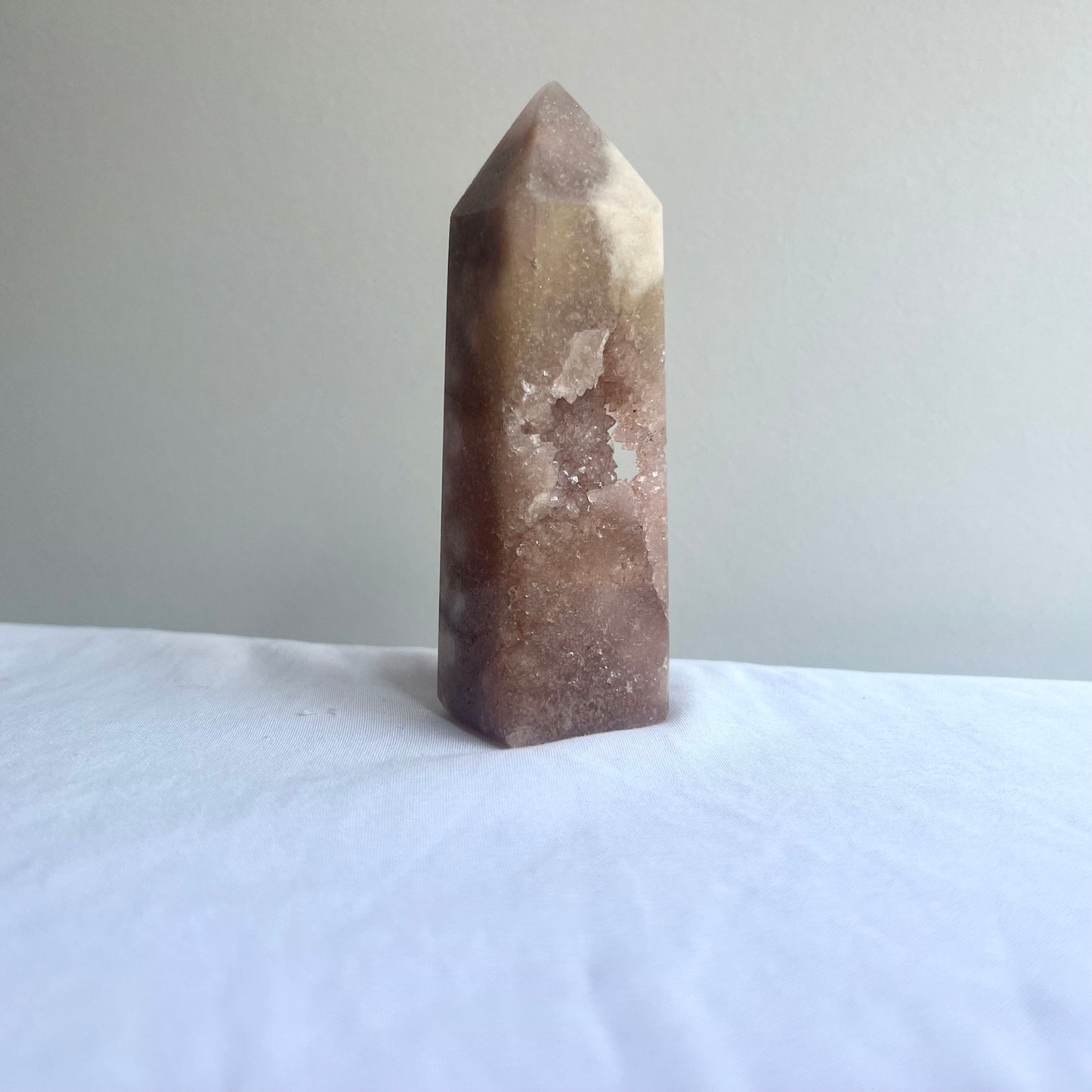 Pink Amethyst with Flower Agate Tower with Portal Druzy Pink Flower Amethyst Obelisk