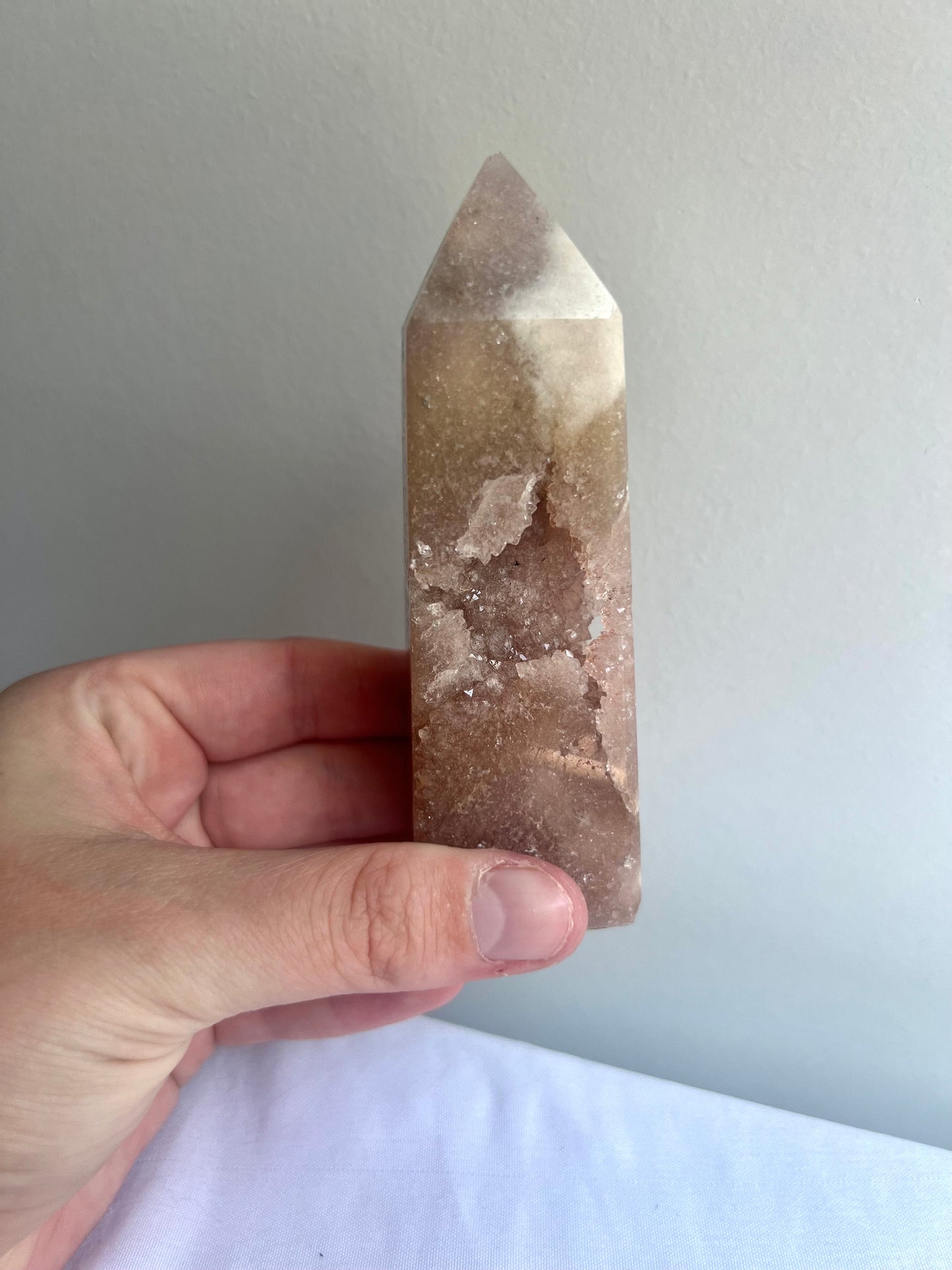 Pink Amethyst with Flower Agate Tower with Portal Druzy Pink Flower Amethyst Obelisk