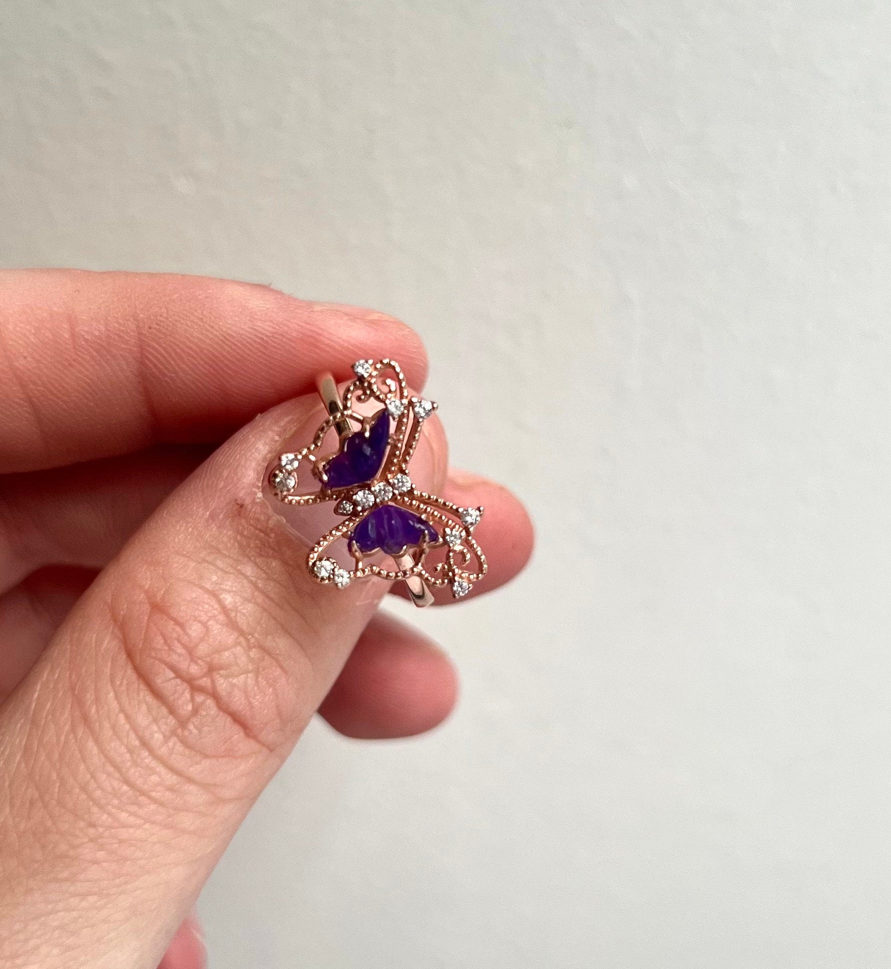 Sugilite Butterfly Ring with Rose Gold 925 Sterling Silver Adjustable Band