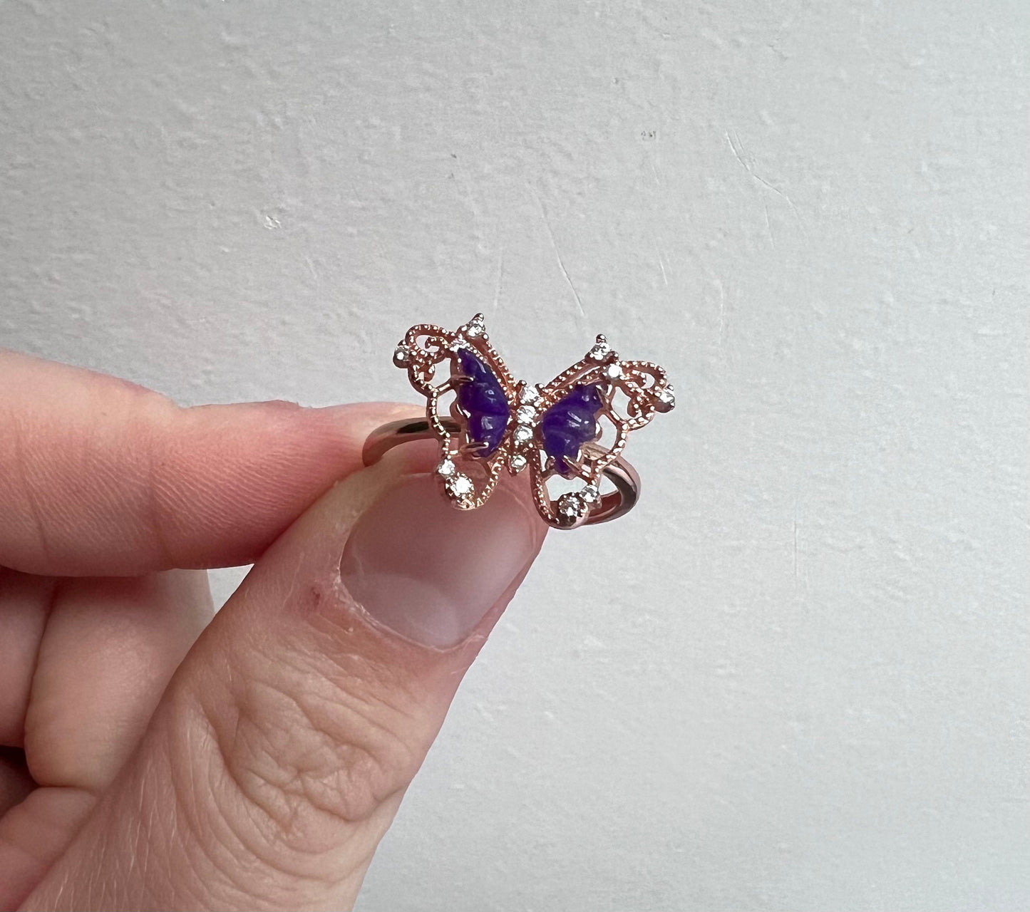 Sugilite Butterfly Ring with Rose Gold 925 Sterling Silver Adjustable Band