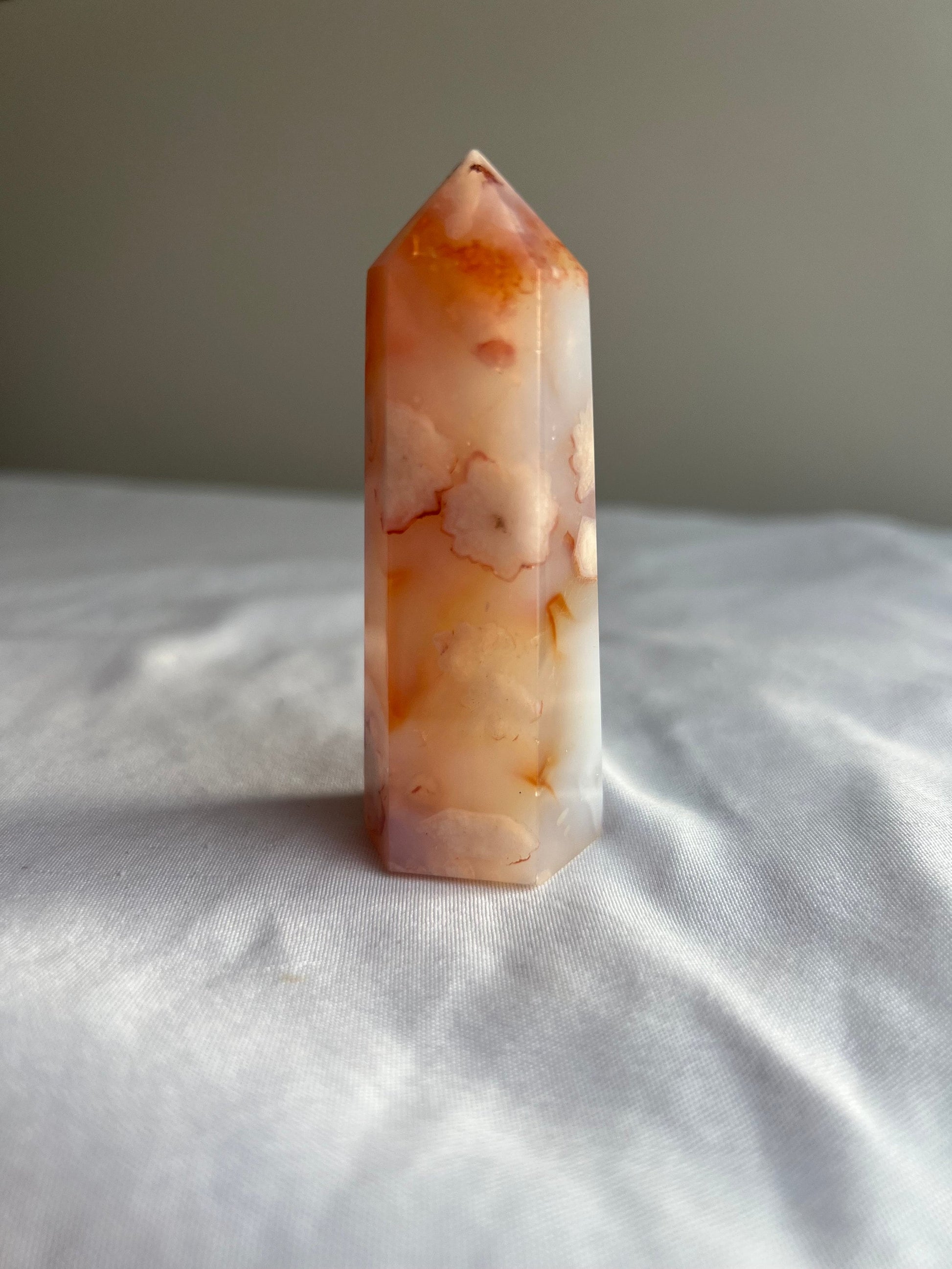 Gorgeous Carnelian Flower Agate Tower Carving Carnelian x Flower Agate Rare