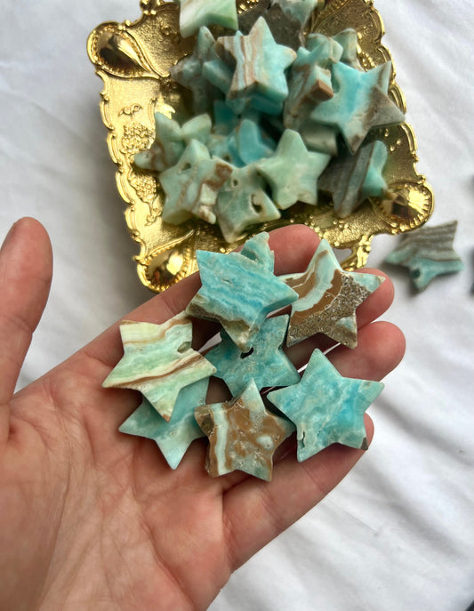 Blue Aragonite Hand Carved Stars 1.5” | Blue Aragonite Star Carvings