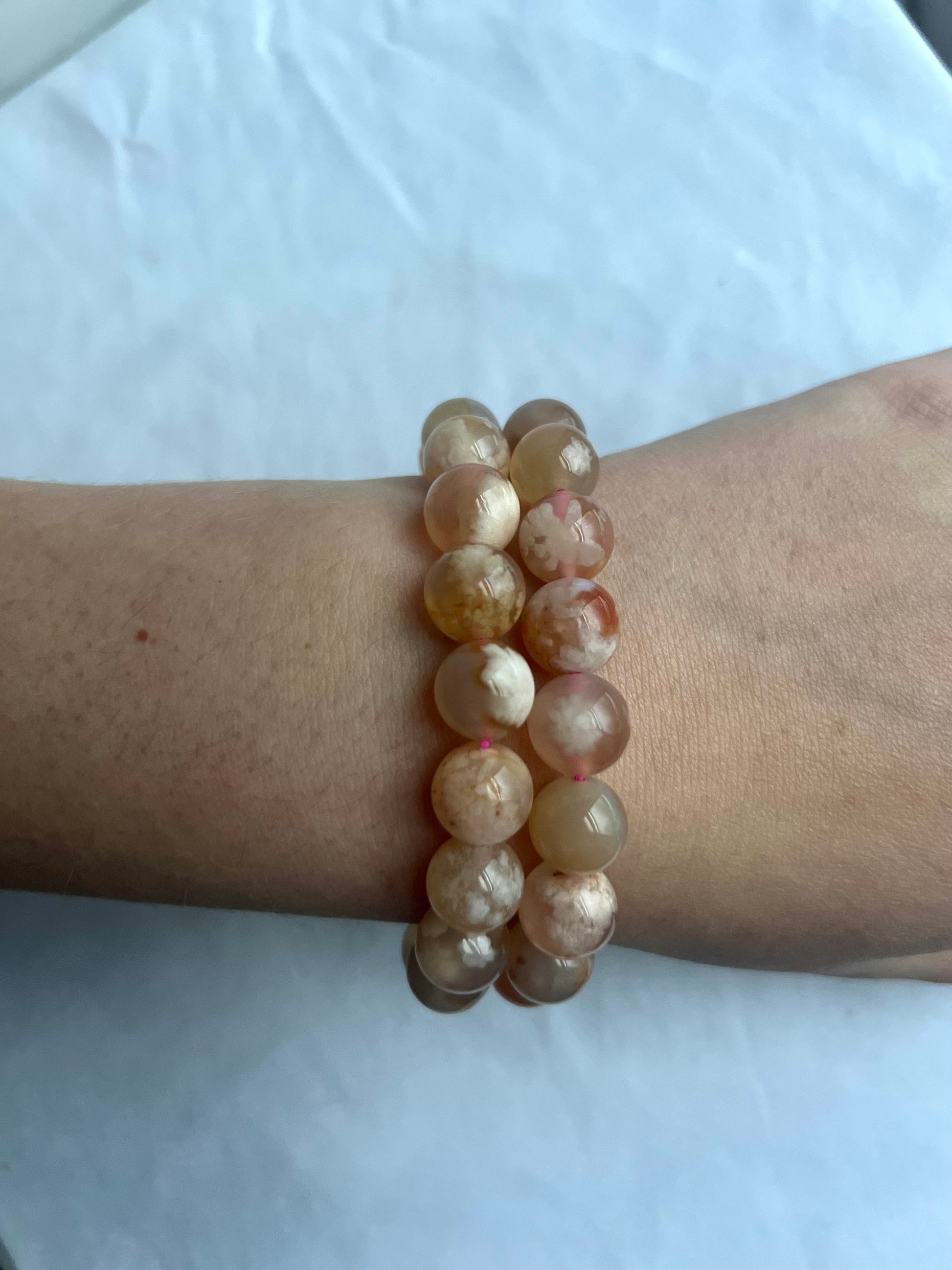 Flower Agate Handmade Bracelet | 11mm Flower Agate Beaded Bracelet