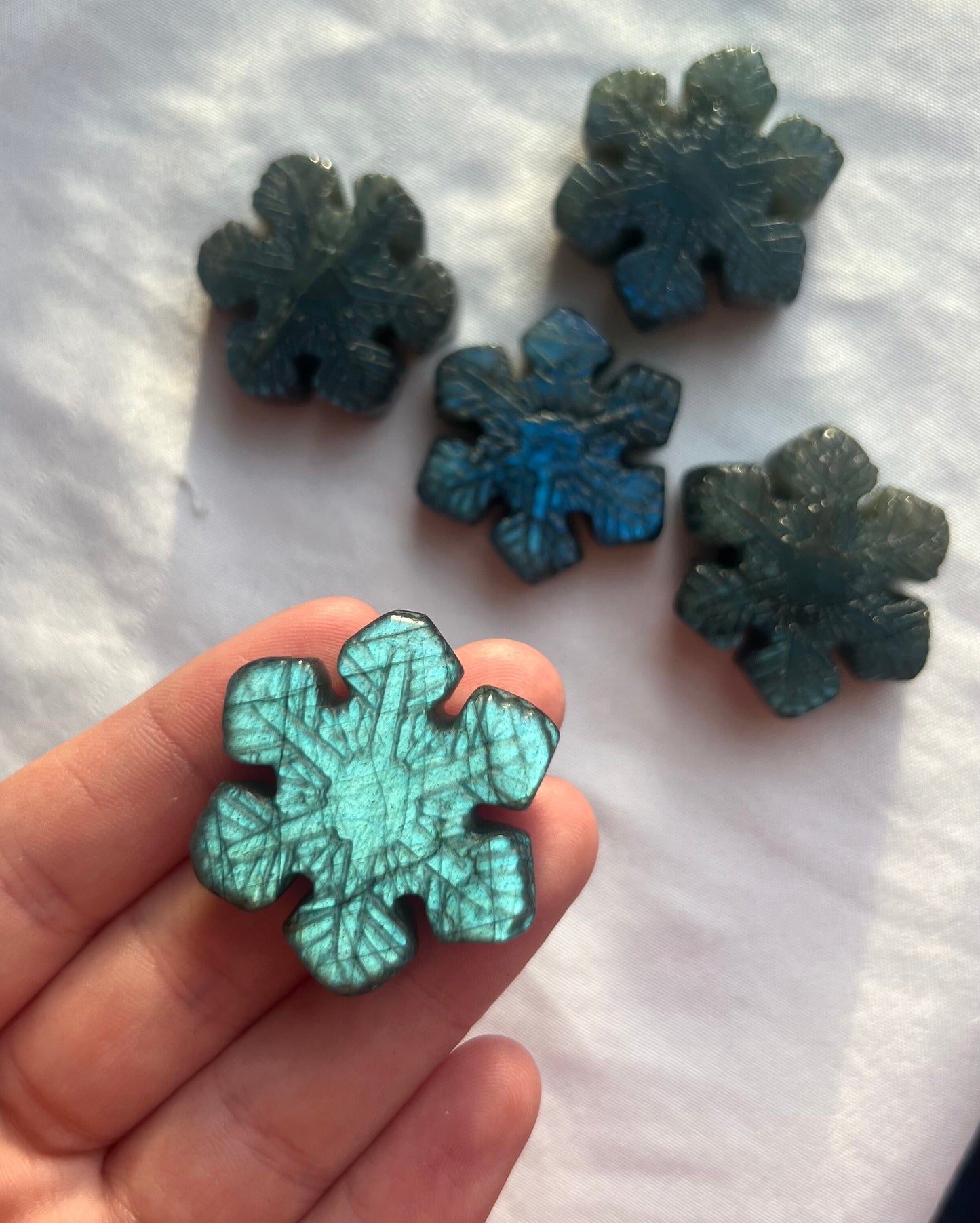 Blue Labradorite Hand Carved Snowflakes