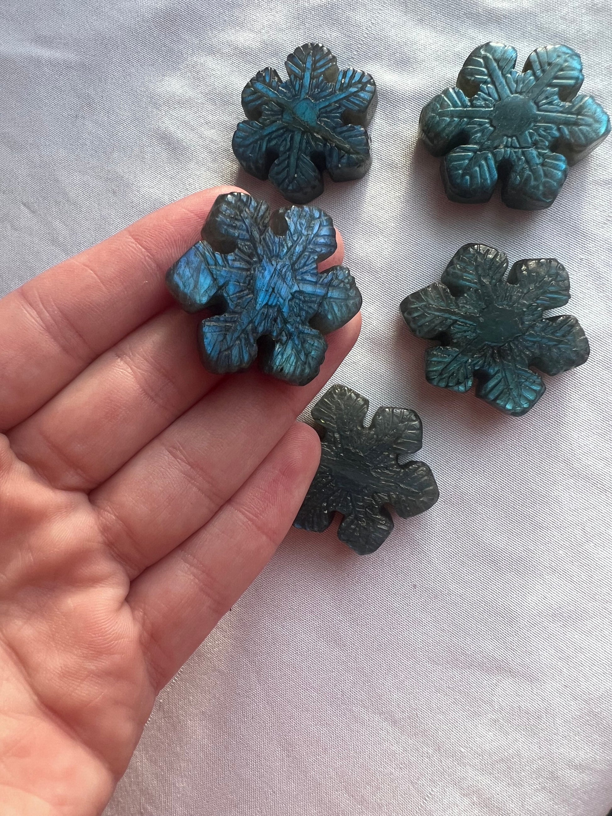 Blue Labradorite Hand Carved Snowflakes
