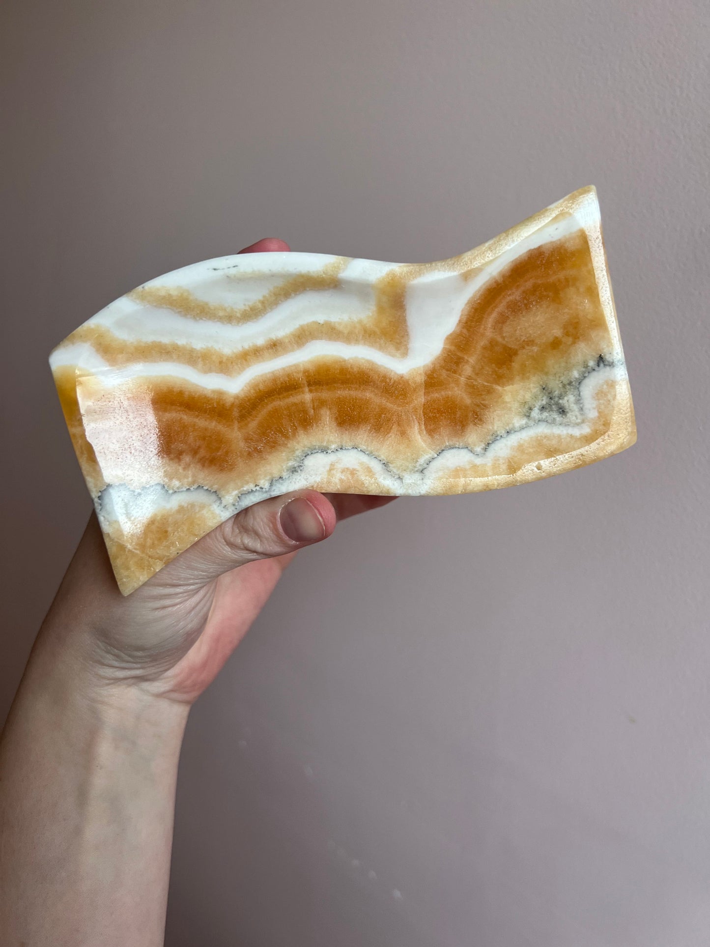 Wavy Orange Onyx Dish | Mexican Onyx Trinket Dish