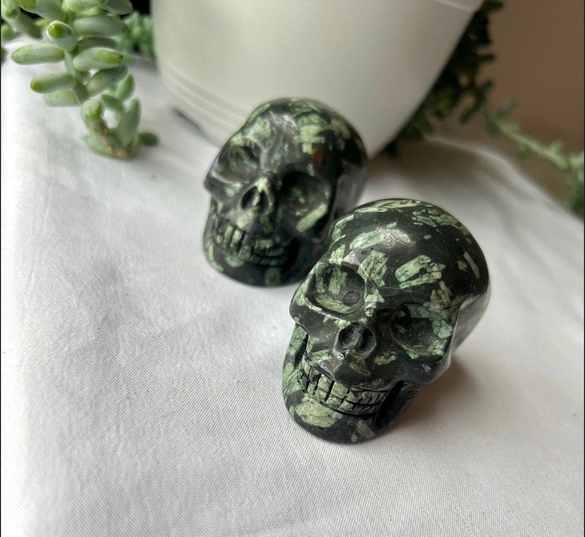 Gorgeous Flower Stone Skull Carvings | Chrysanthemum Stone Skulls