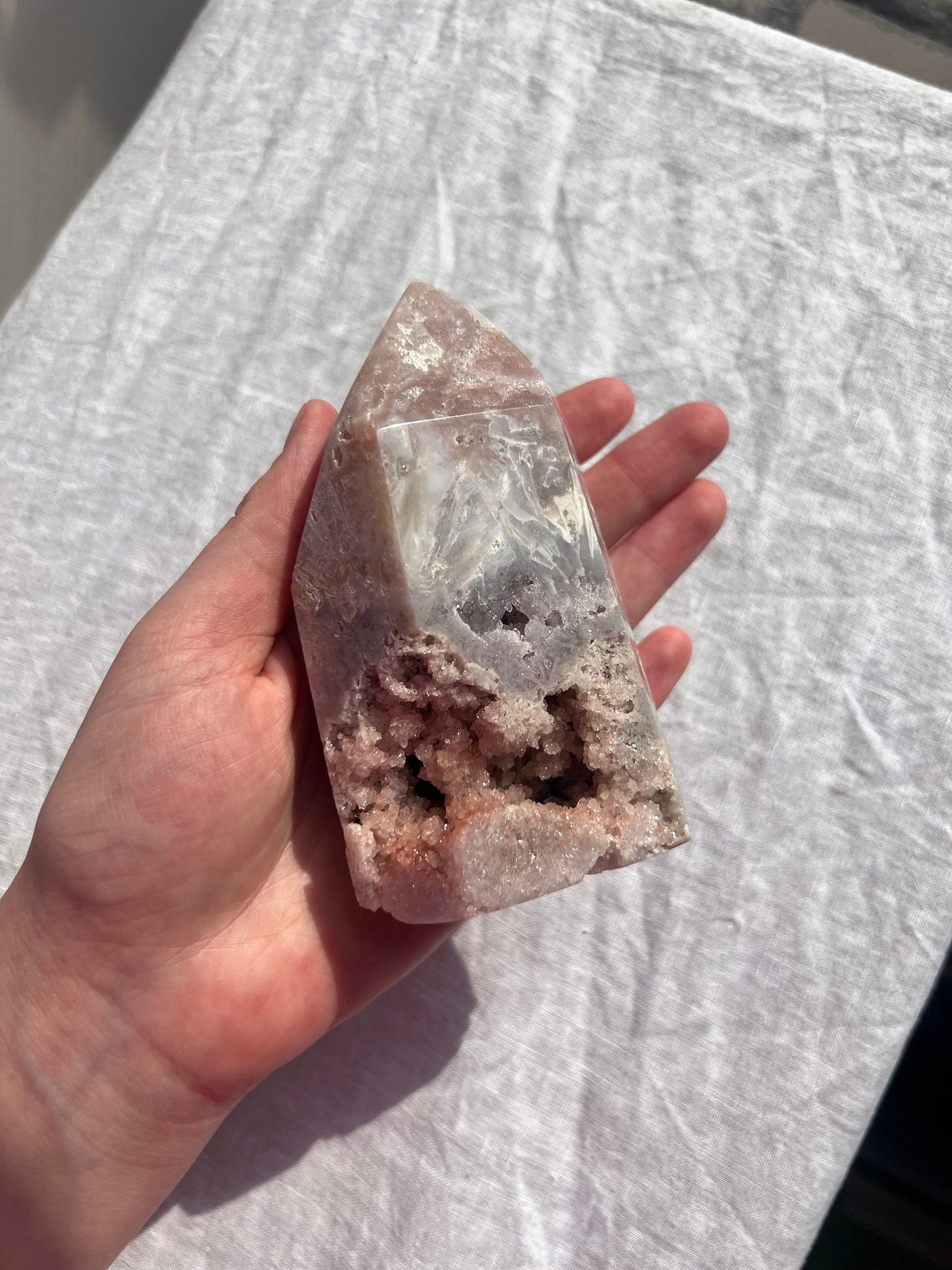 Large Gorgeous Pink Amethyst Tower With Druzy Pink Amethyst Freeform Obelisk From Brazil